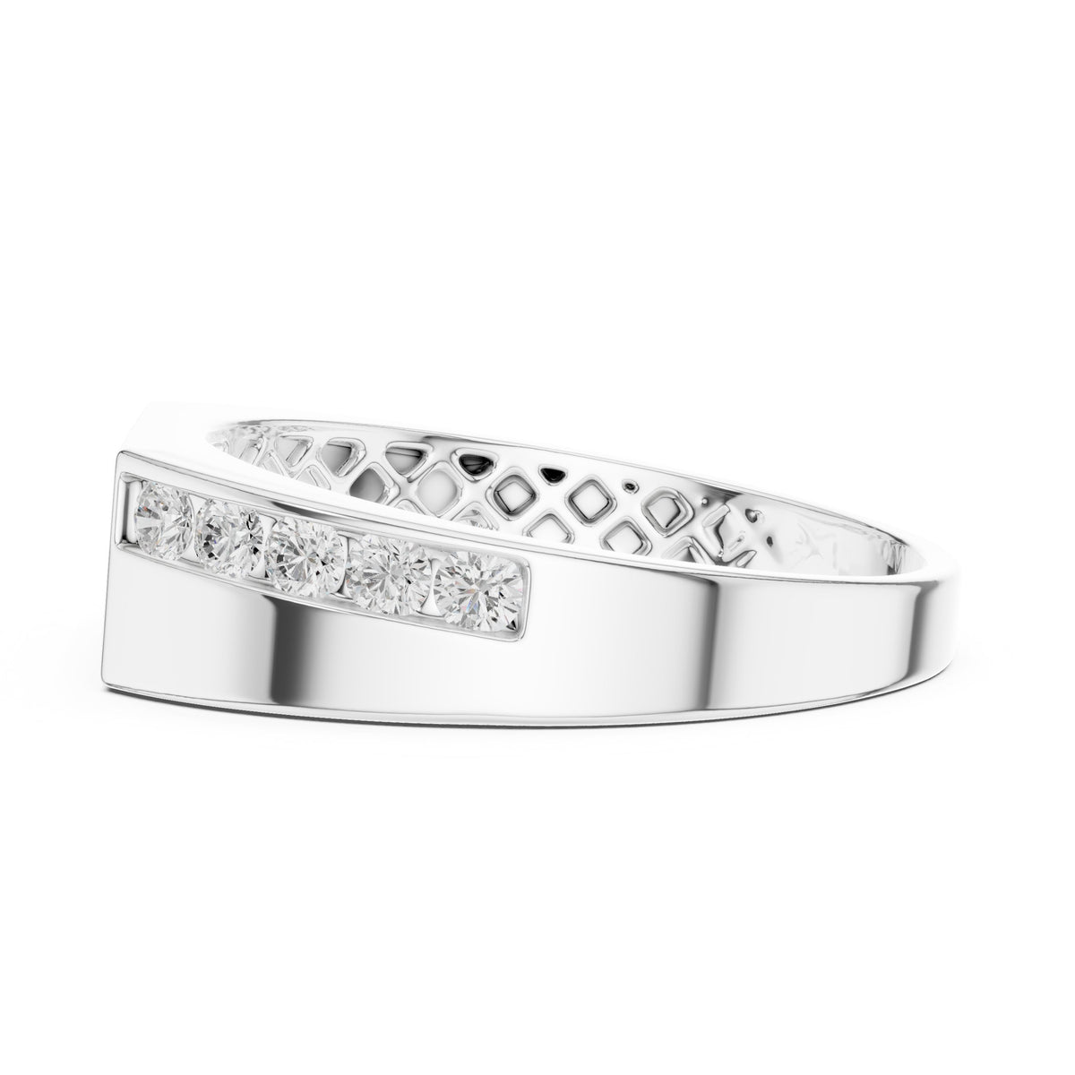 Channel Set Men's Diamond Band with Centre Bar in White Gold - VYKA Diamonds