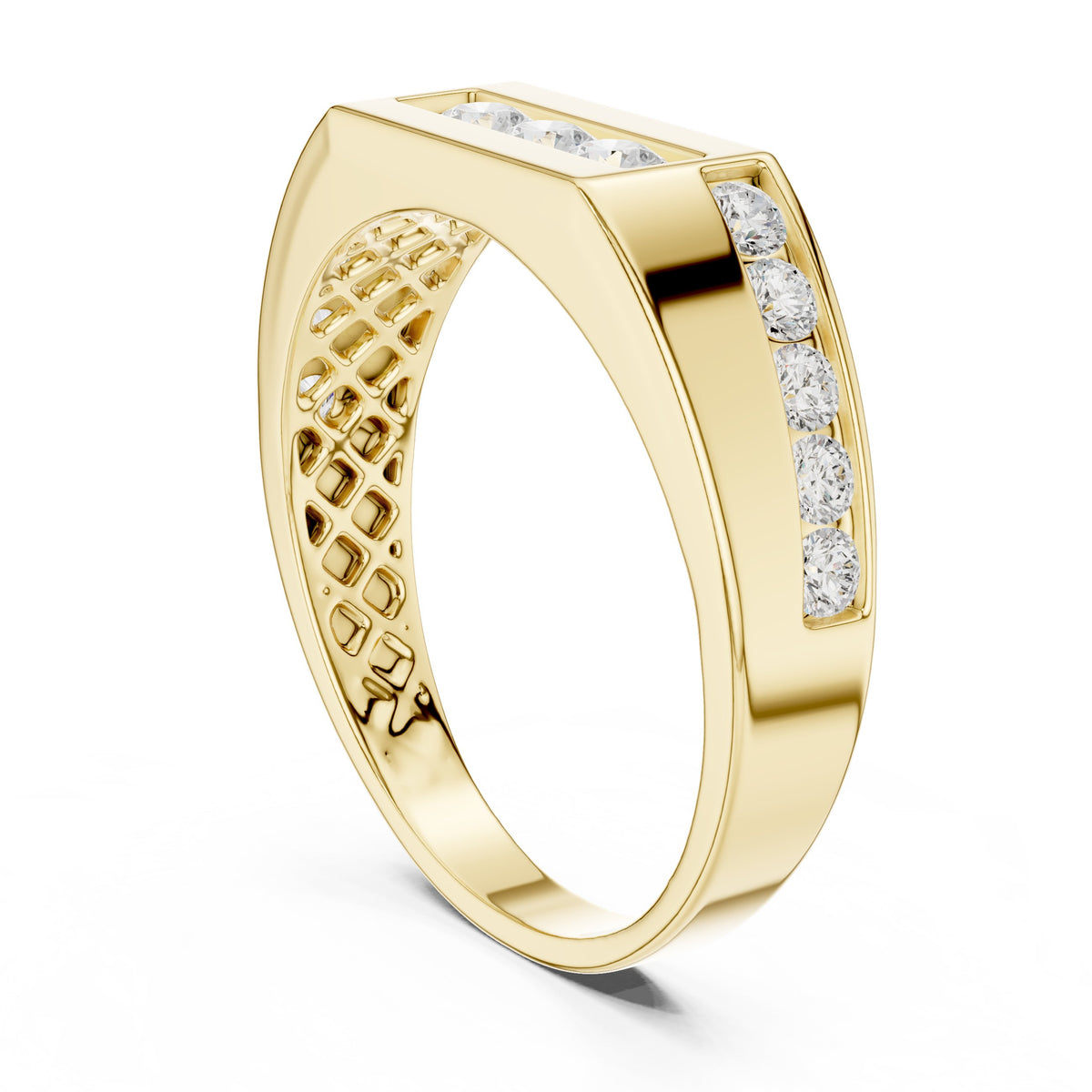 Channel Set Men's Diamond Band with Centre Bar in Yellow Gold - VYKA Diamonds