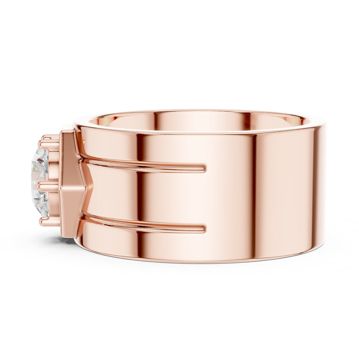 Hexagon Bezel Round Diamond Men's Ring in Rose Gold - VYKA Diamonds