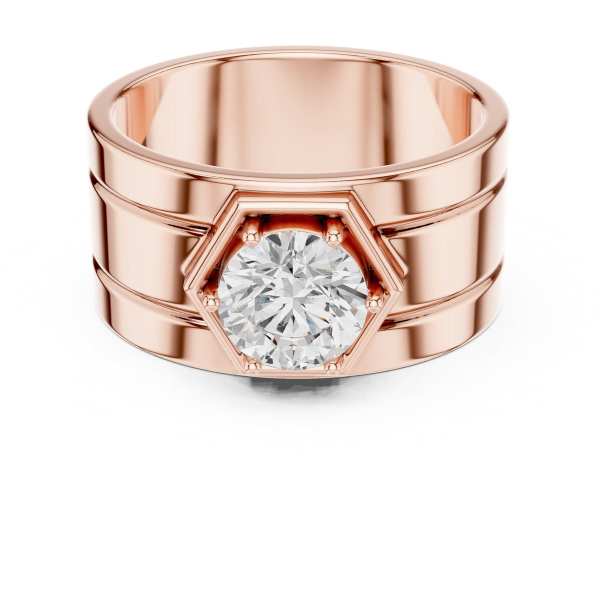 Hexagon Bezel Round Diamond Men's Ring