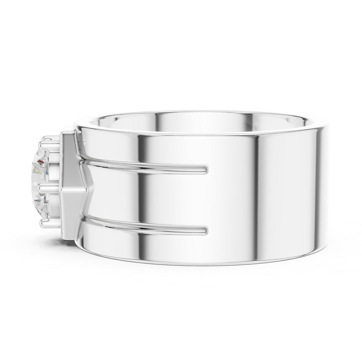Hexagon Bezel Round Diamond Men's Ring in White Gold - VYKA Diamonds