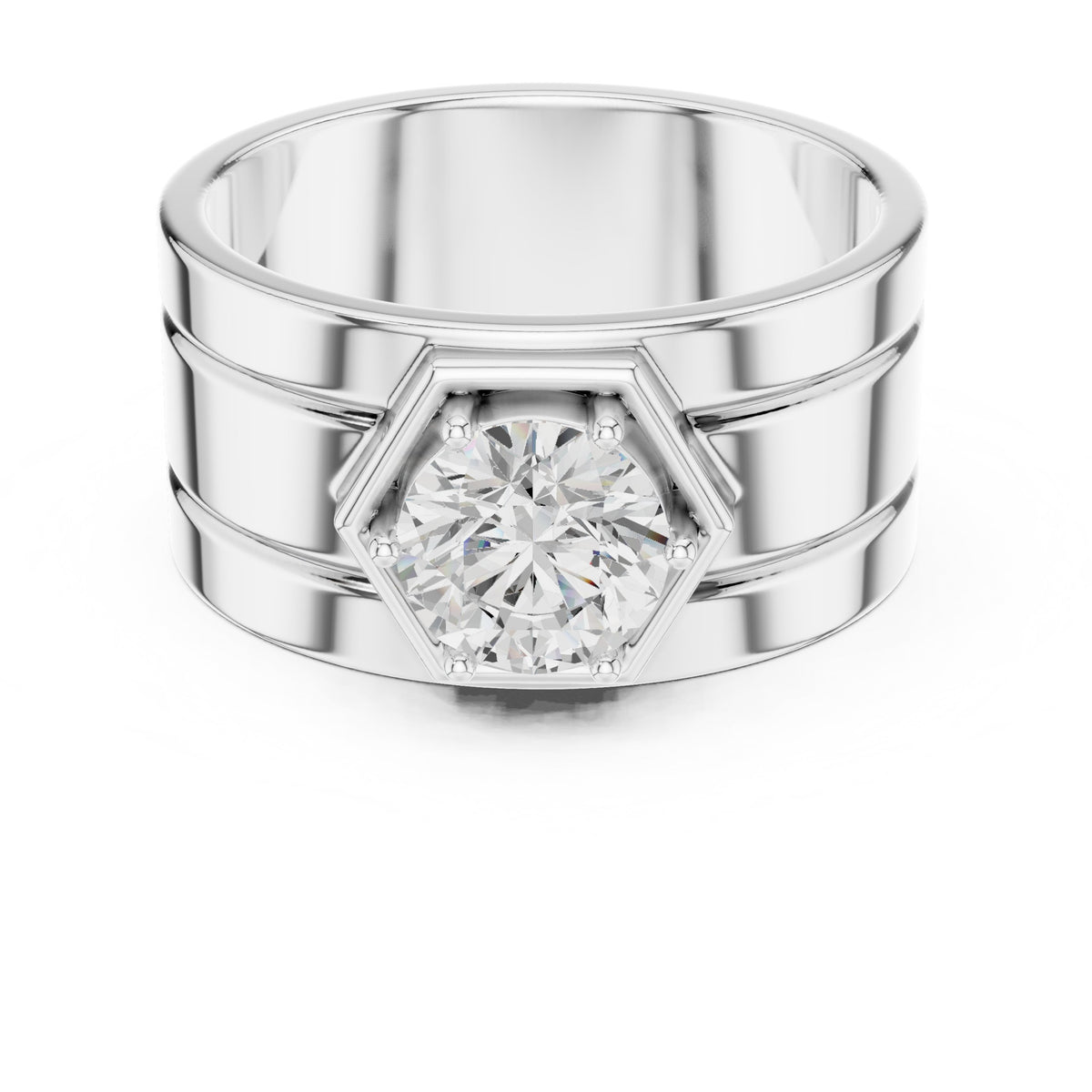 Hexagon Bezel Round Diamond Men's Ring