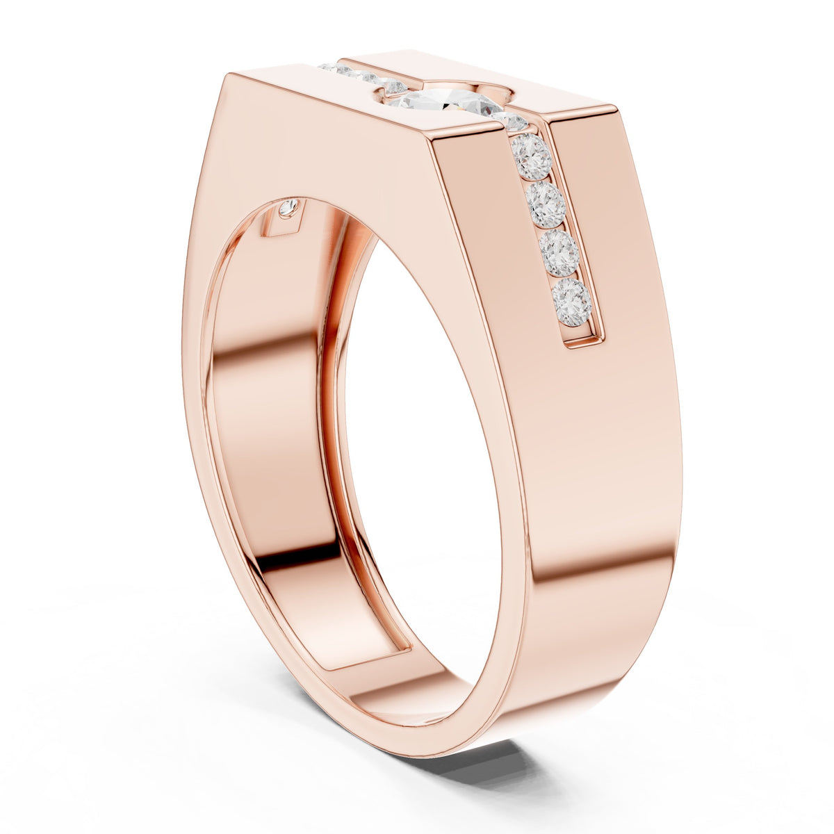 Channel Set Men's Diamond Ring with Round Centre
