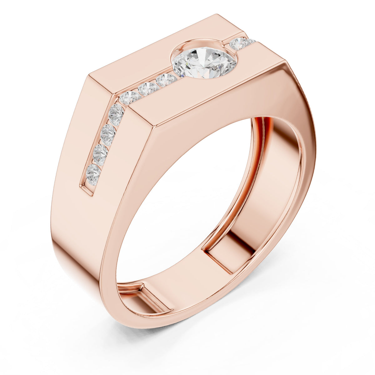 Channel Set Men's Diamond Ring with Round Centre in Rose Gold - VYKA Diamonds