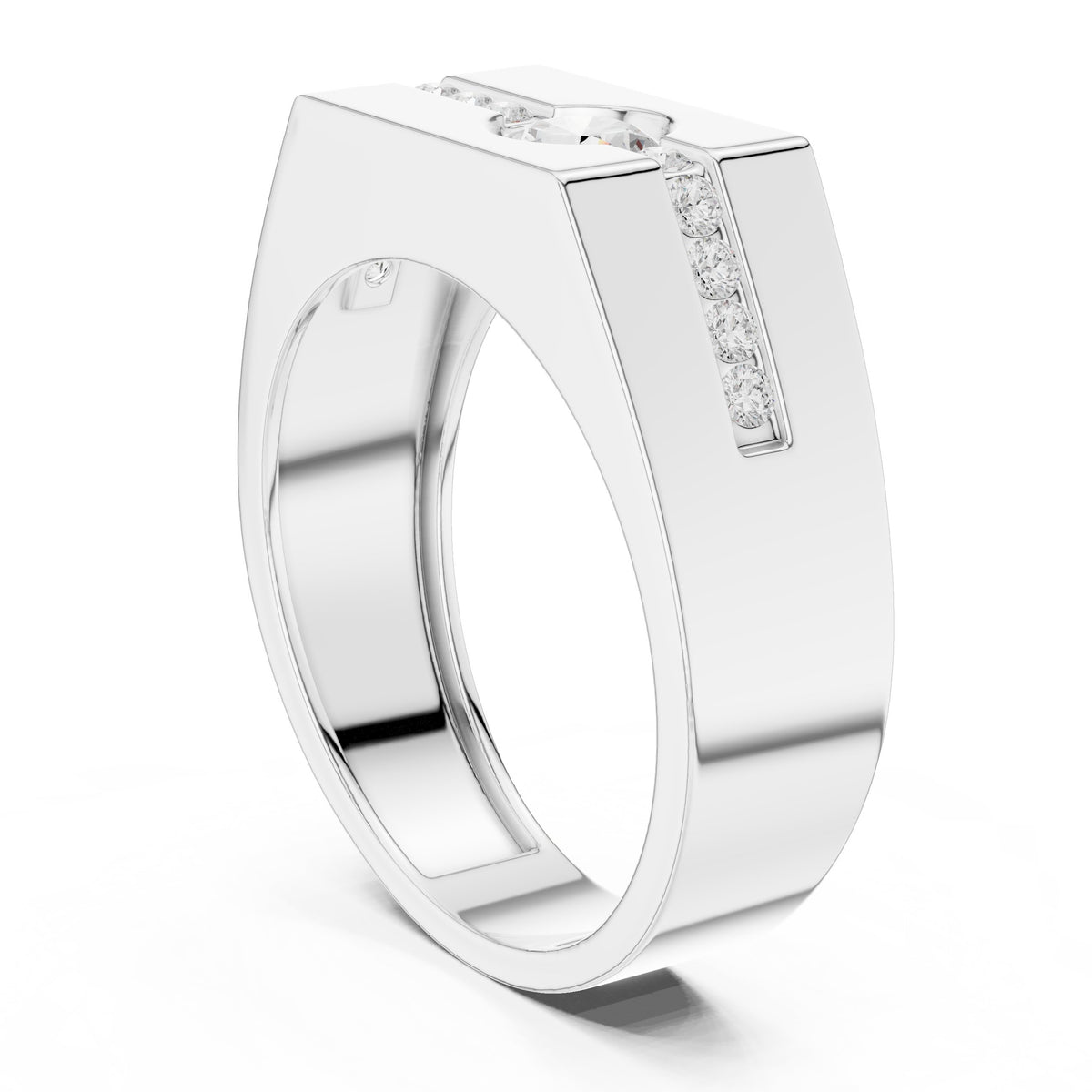 Channel Set Men's Diamond Ring with Round Centre