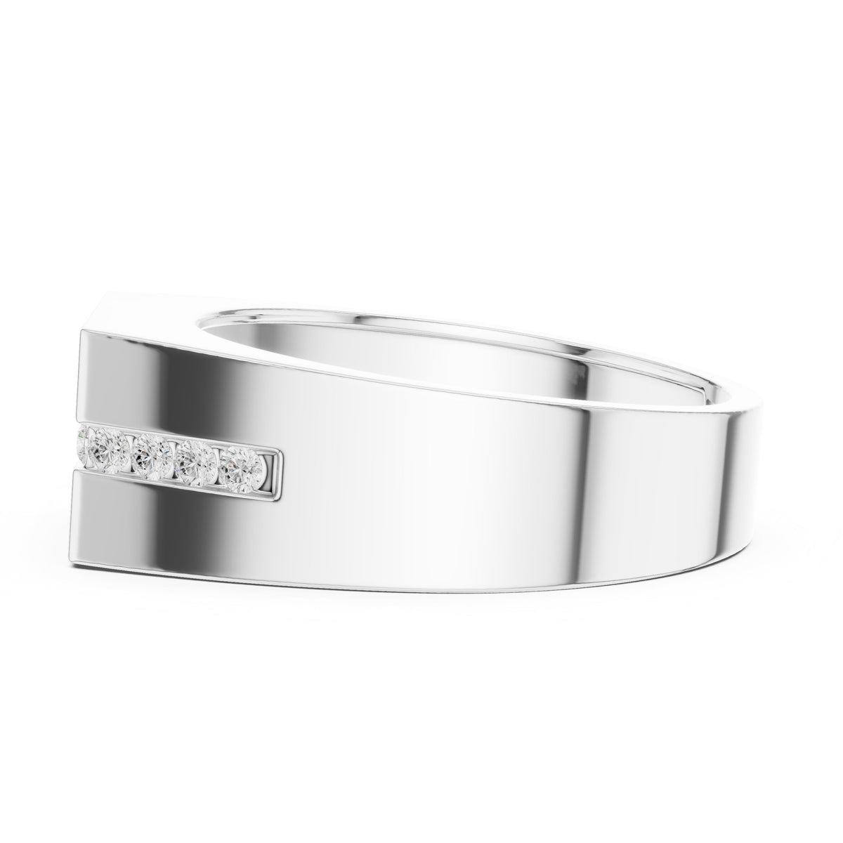 Channel Set Men's Diamond Ring with Round Centre in White Gold - VYKA Diamonds