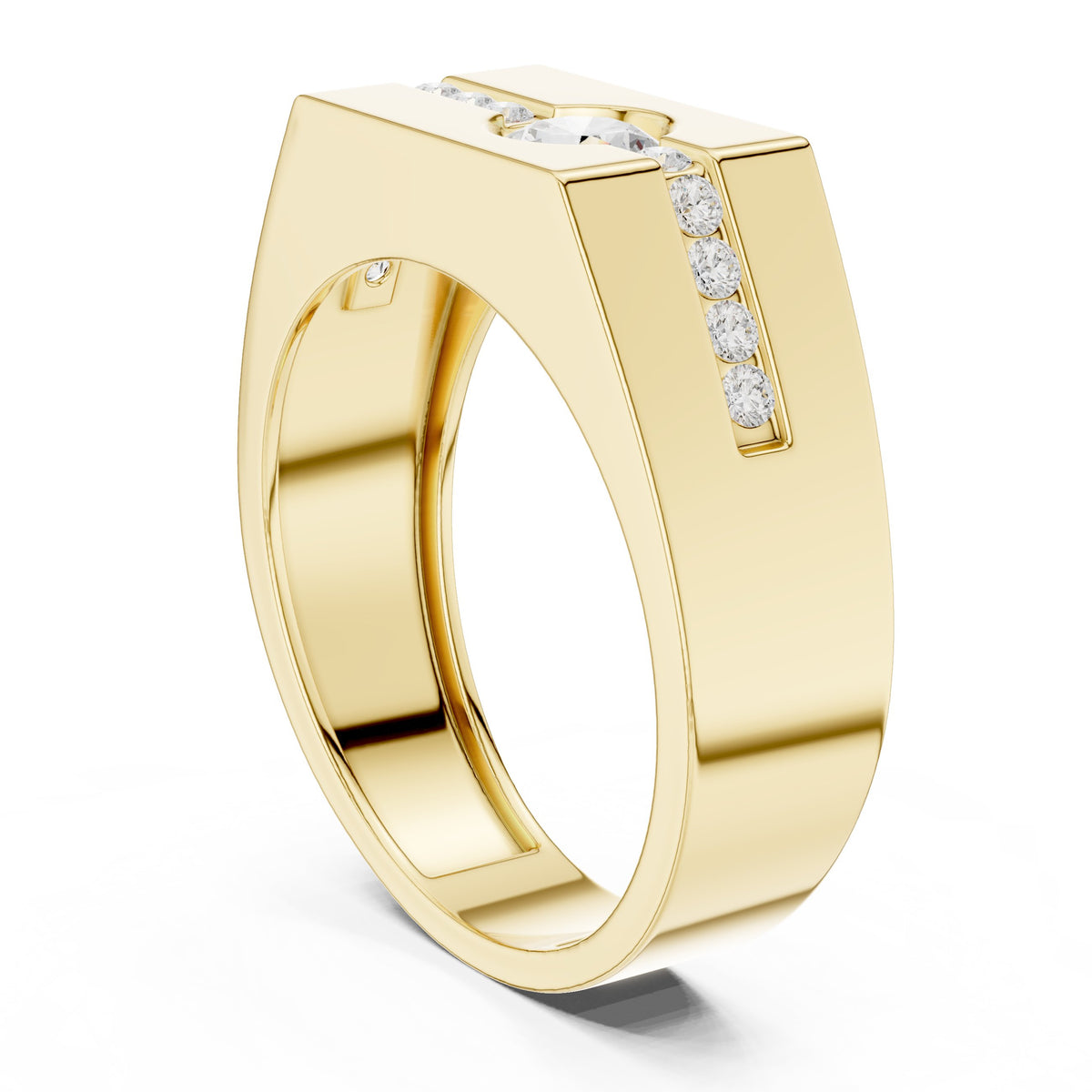 Channel Set Men's Diamond Ring with Round Centre in Yellow Gold - VYKA Diamonds