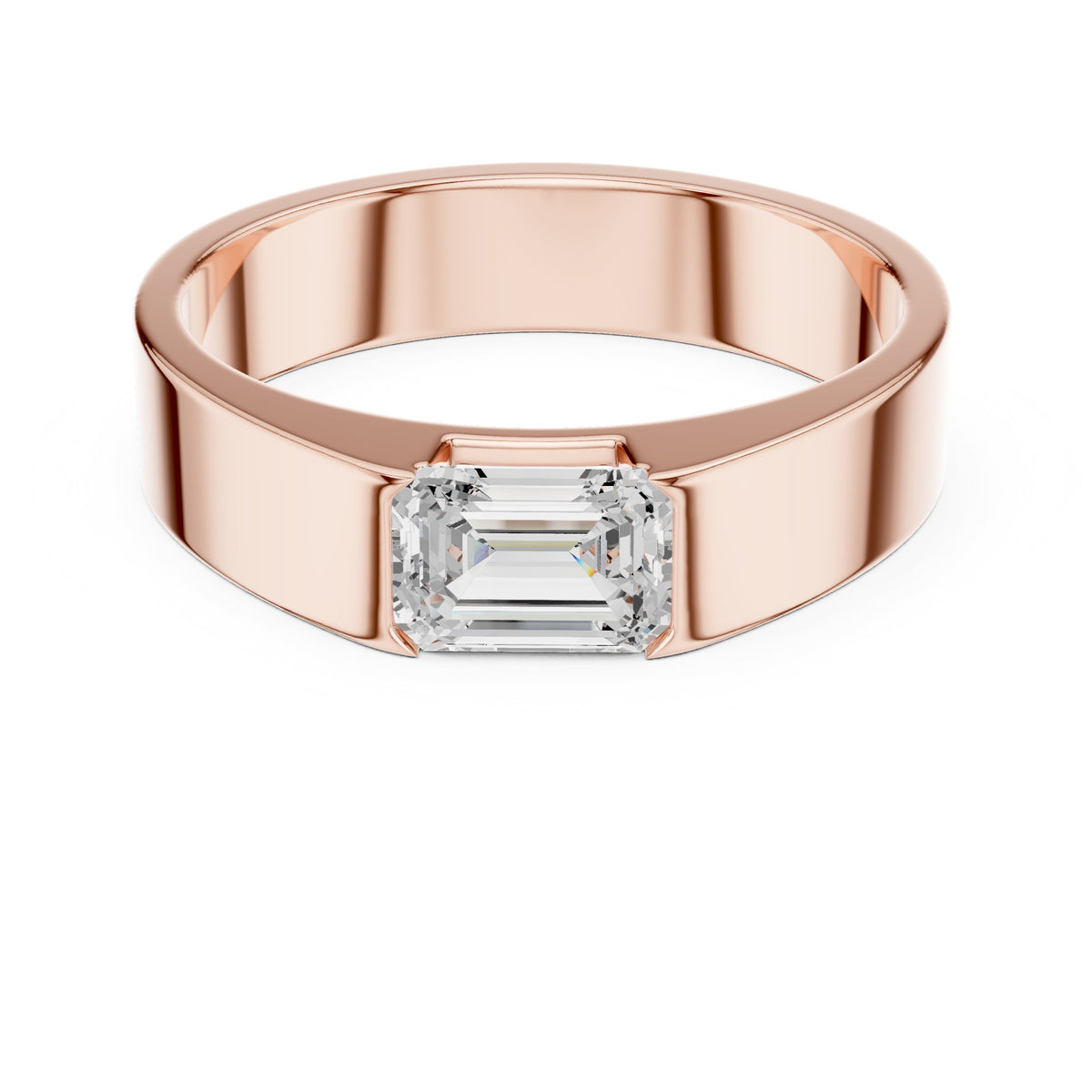 East-West Emerald Cut Diamond Men's Band