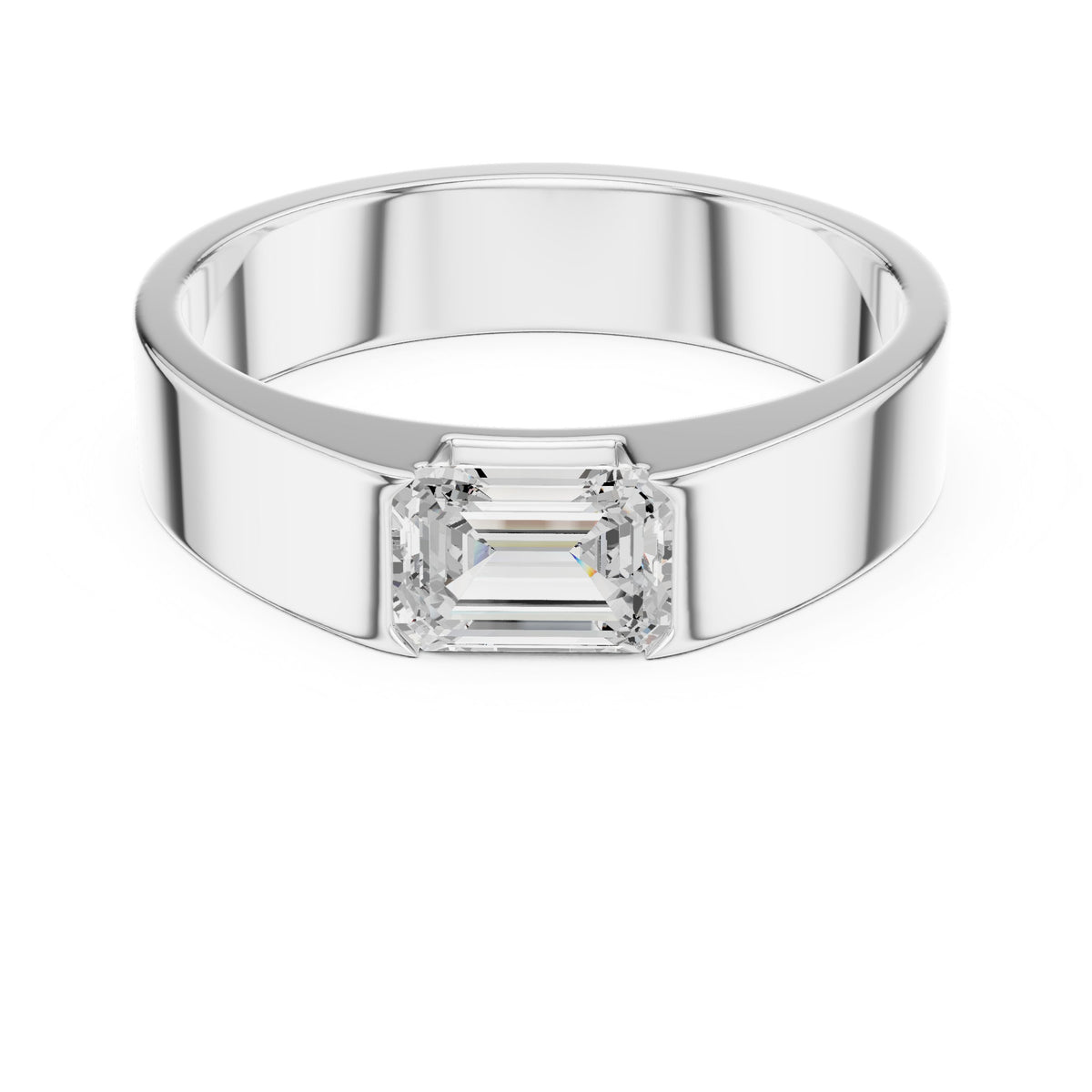 East-West Emerald Cut Diamond Men's Band