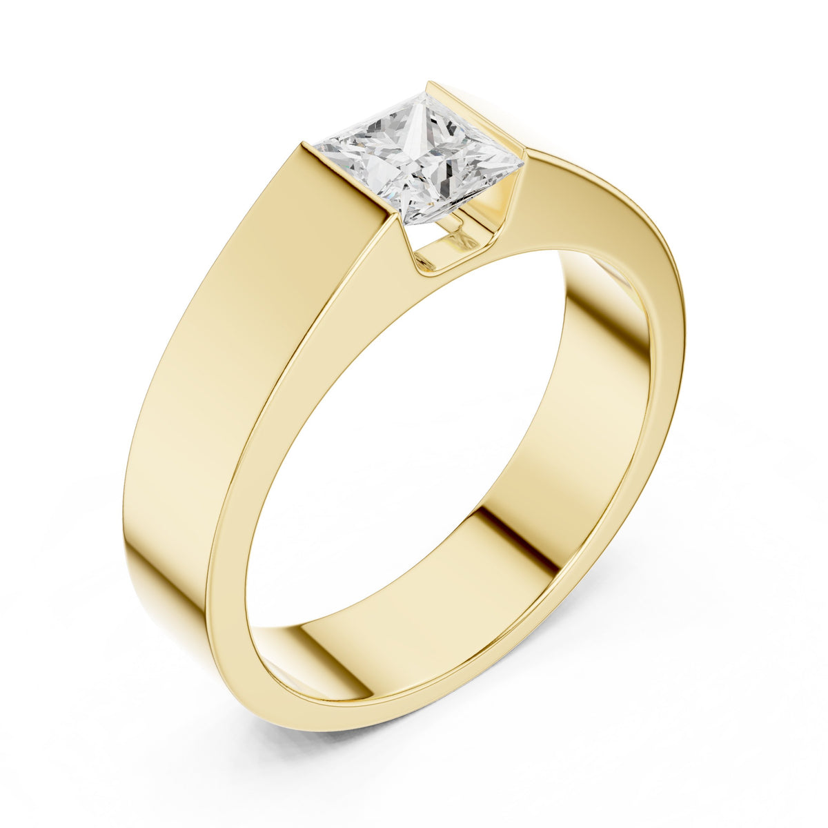 Tension Set Diamond Men's Ring in Yellow Gold - VYKA Diamonds