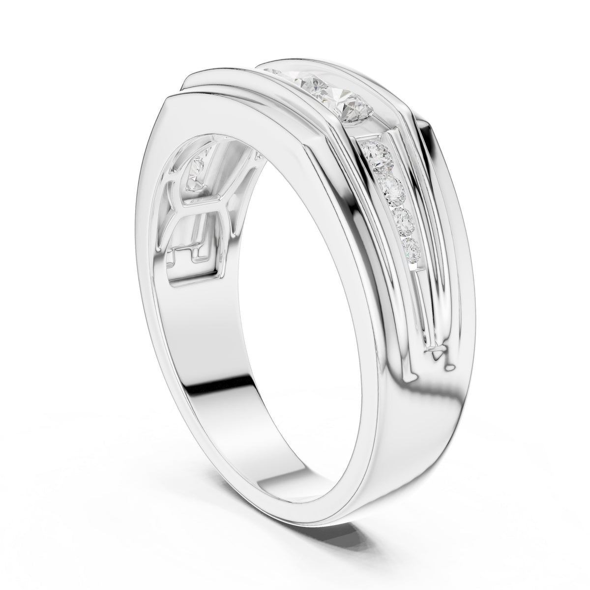 Graduated Channel Men's Diamond Band in White Gold - VYKA Diamonds