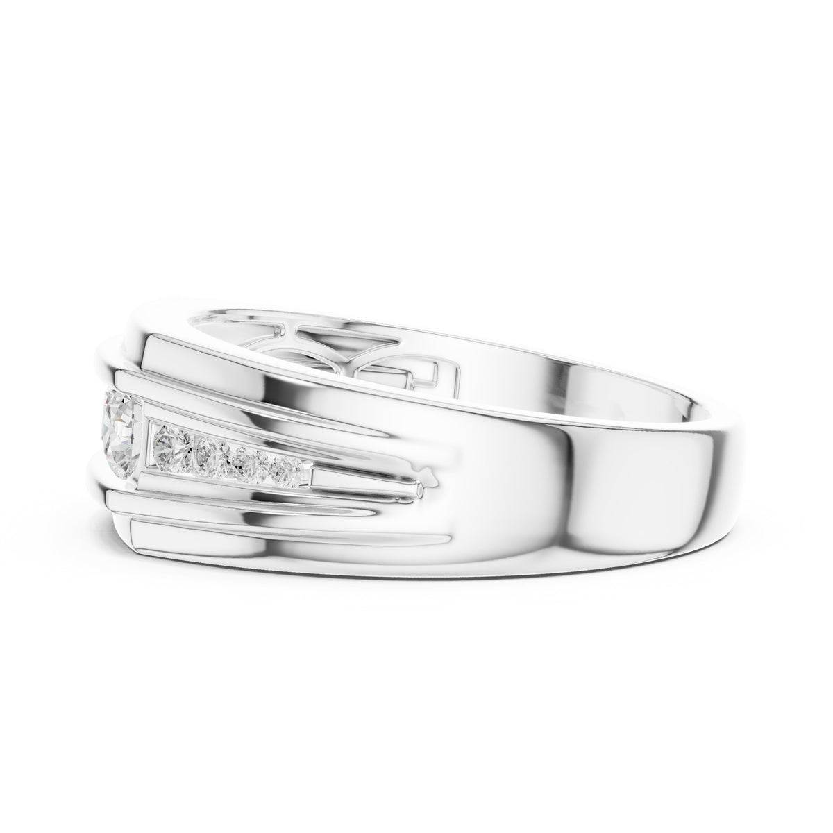 Graduated Channel Men's Diamond Band in White Gold - VYKA Diamonds