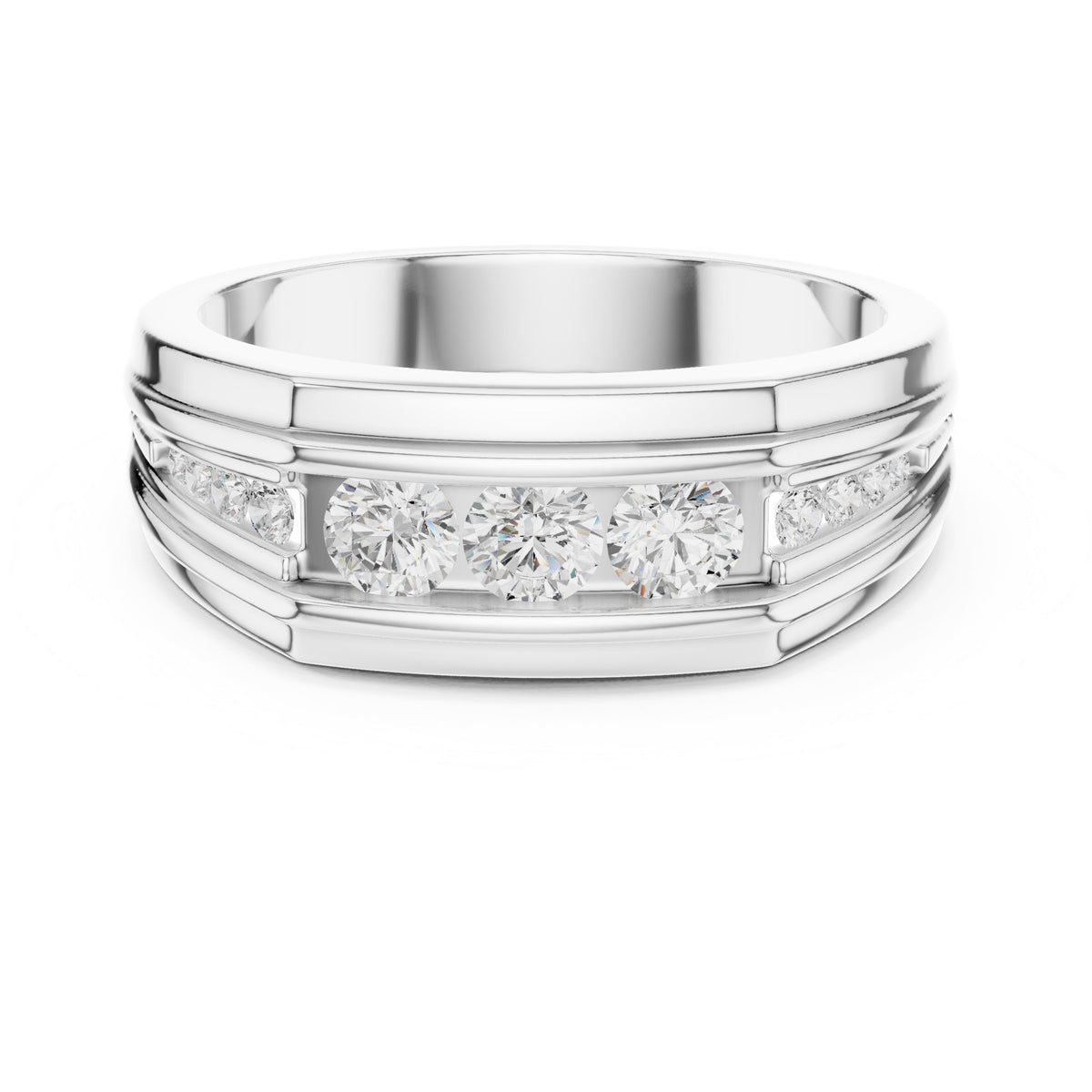 Graduated Channel Men's Diamond Band in White Gold - VYKA Diamonds