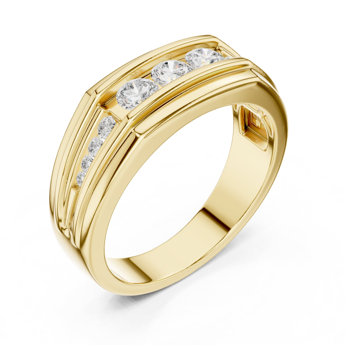 Graduated Channel Men's Diamond Band in Yellow Gold - VYKA Diamonds