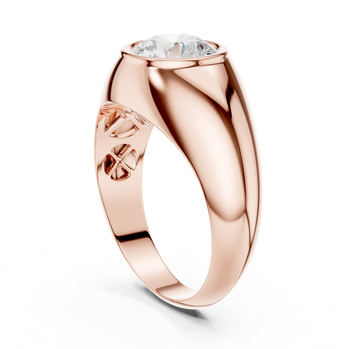 Round Diamond Signet Men's Ring in Rose Gold - VYKA Diamonds