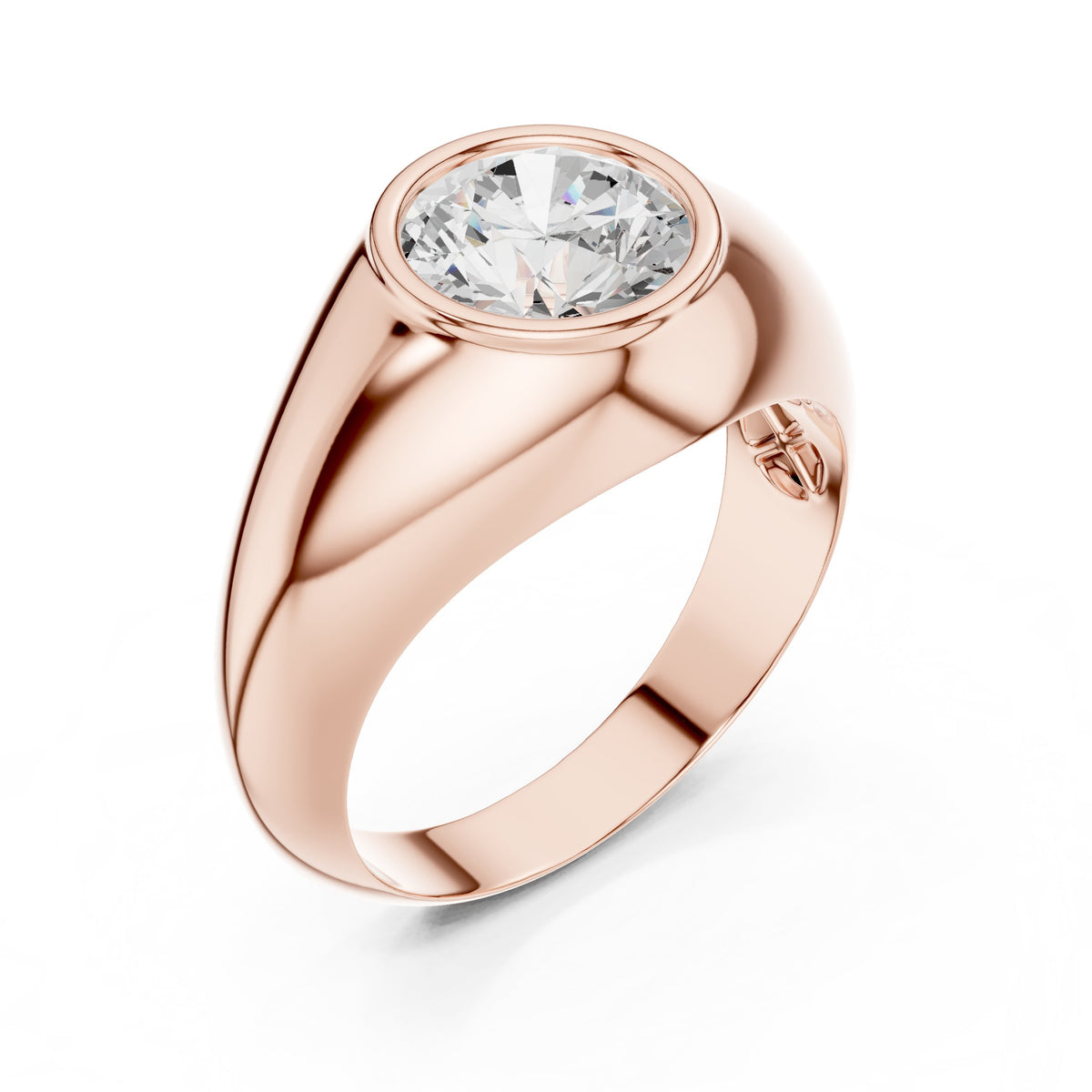 Round Diamond Signet Men's Ring in Rose Gold - VYKA Diamonds