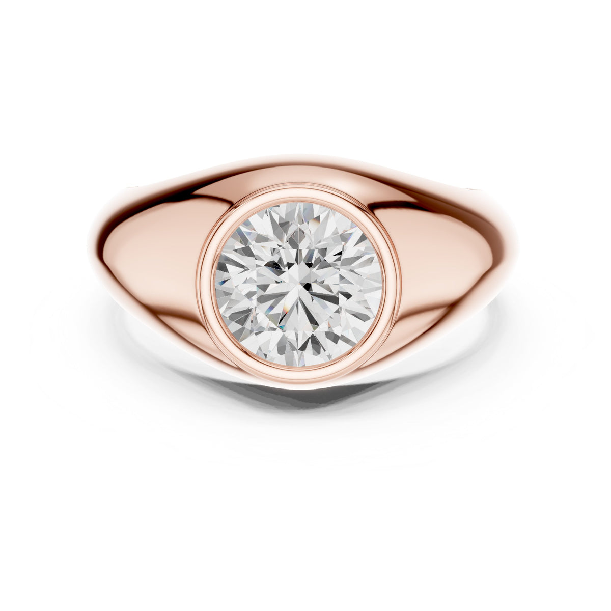 Round Diamond Signet Men's Ring in Rose Gold - VYKA Diamonds