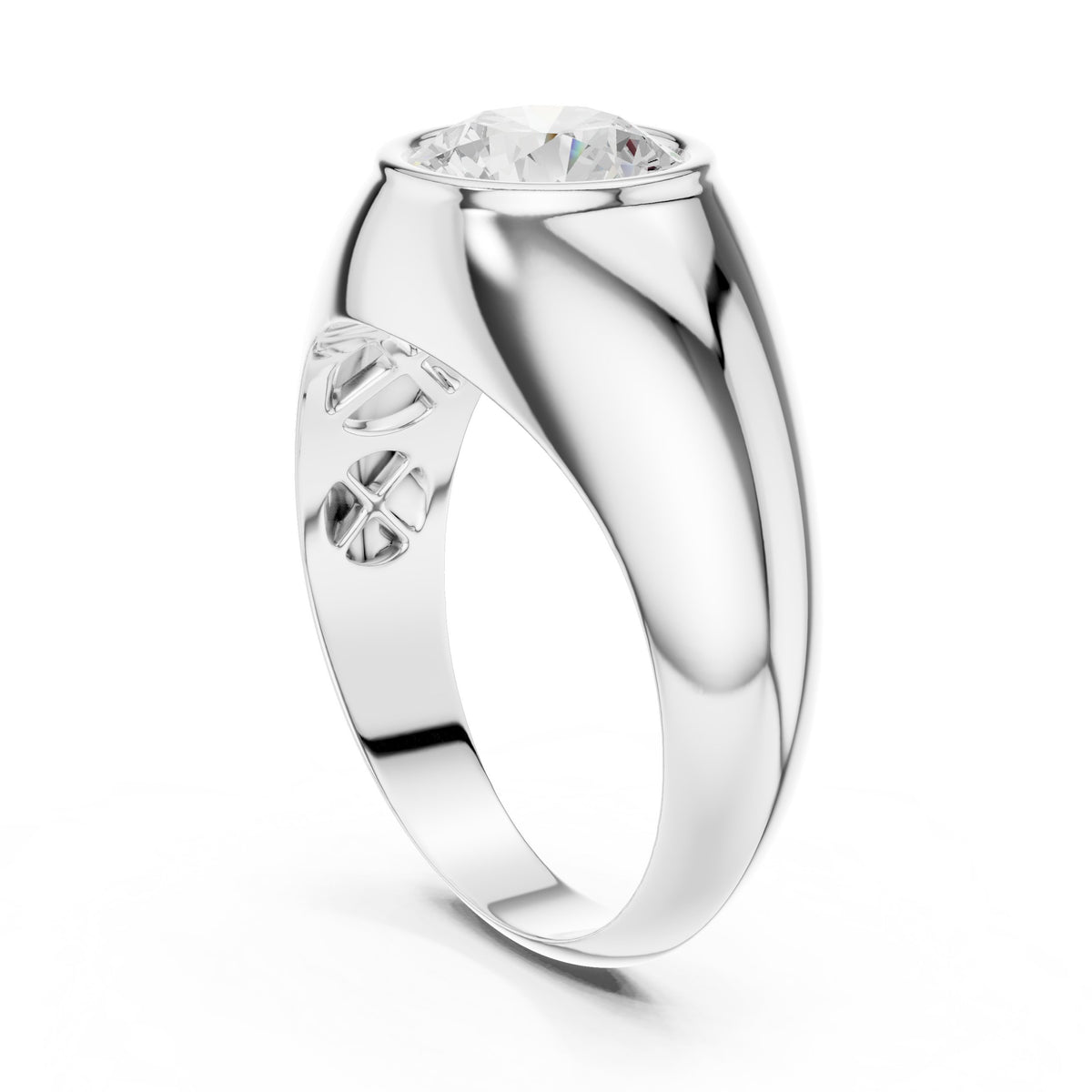 Round Diamond Signet Men's Ring in White Gold - VYKA Diamonds