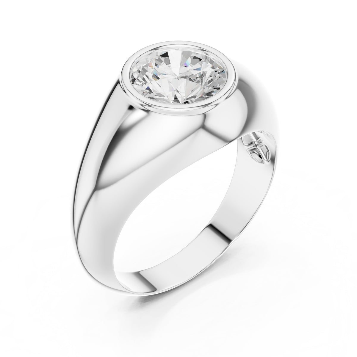 Round Diamond Signet Men's Ring in White Gold - VYKA Diamonds