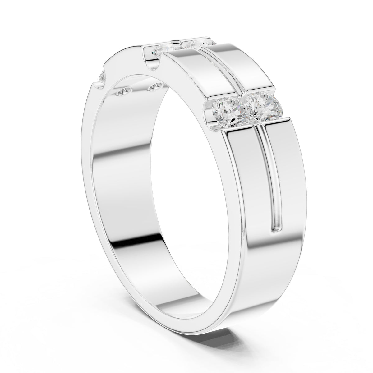 Vertical Channel Men's Diamond Band in White Gold - VYKA Diamonds