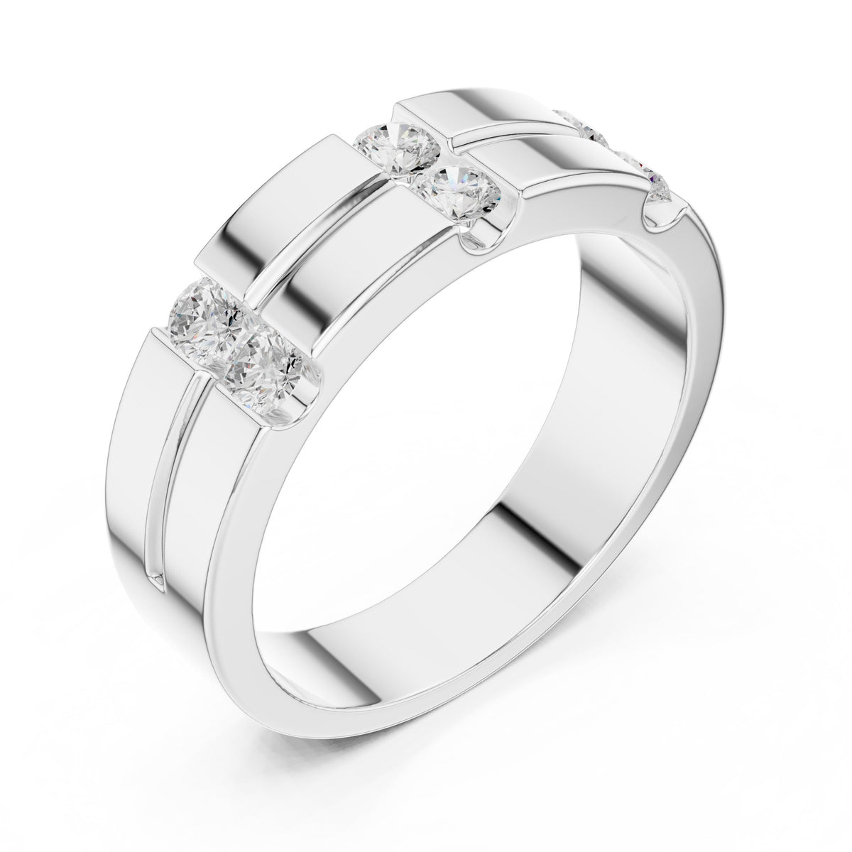Vertical Channel Men's Diamond Band in White Gold - VYKA Diamonds