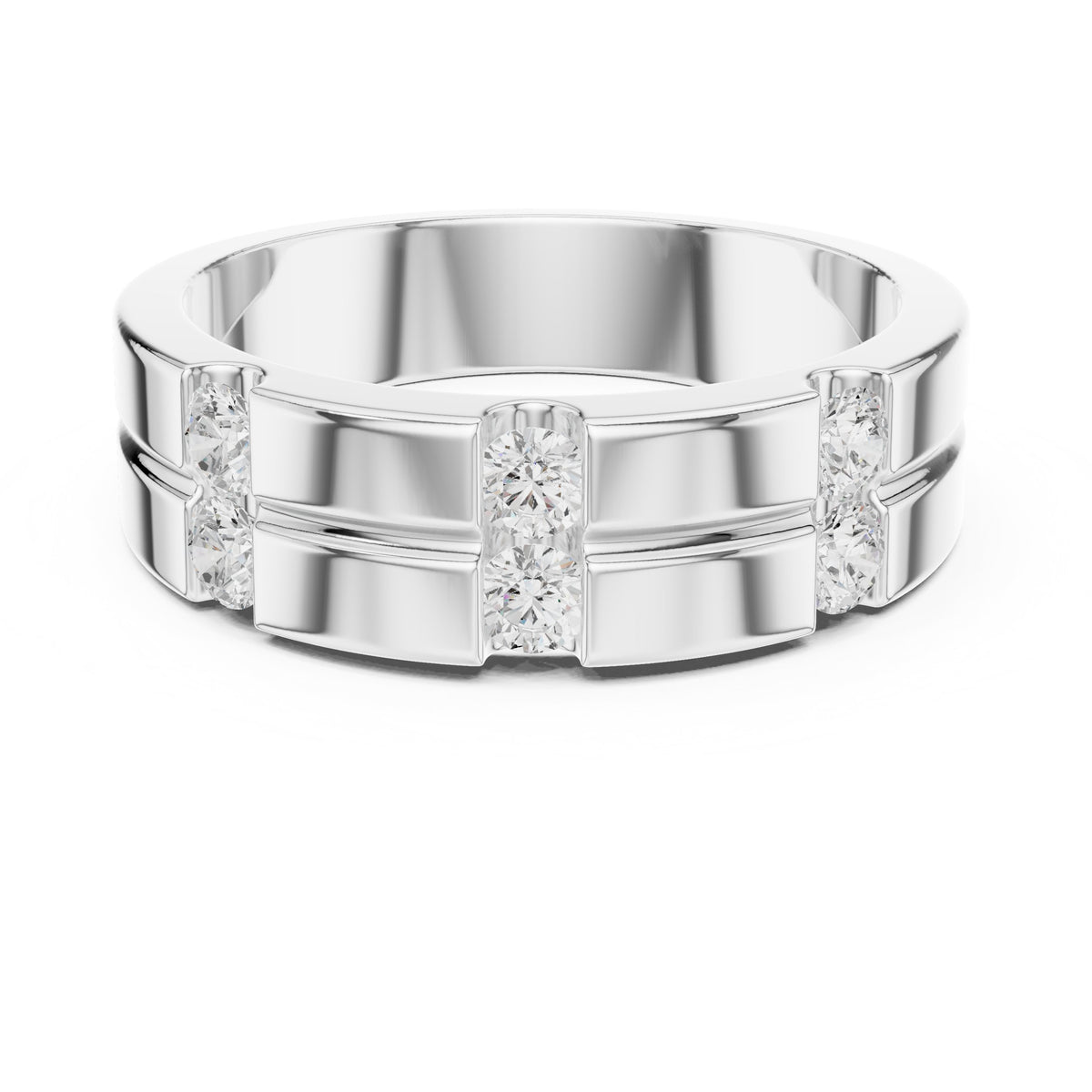 Vertical Channel Men's Diamond Band in White Gold - VYKA Diamonds