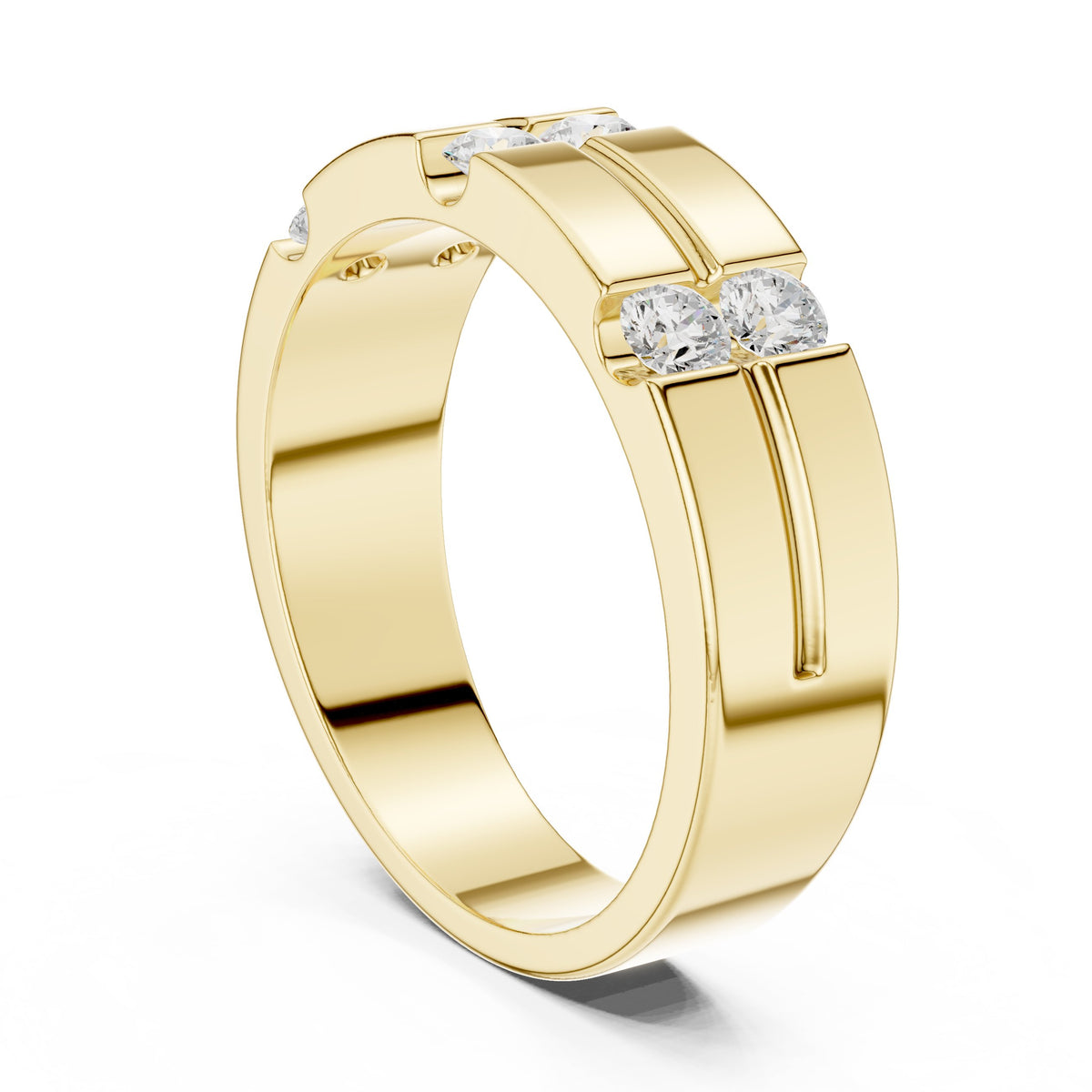 Vertical Channel Men's Diamond Band in Yellow Gold - VYKA Diamonds