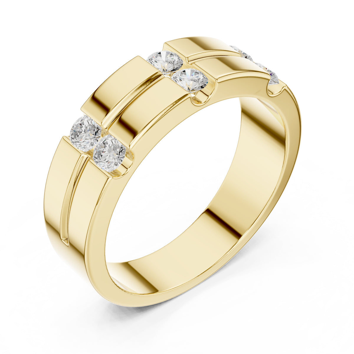 Vertical Channel Men's Diamond Band in Yellow Gold - VYKA Diamonds