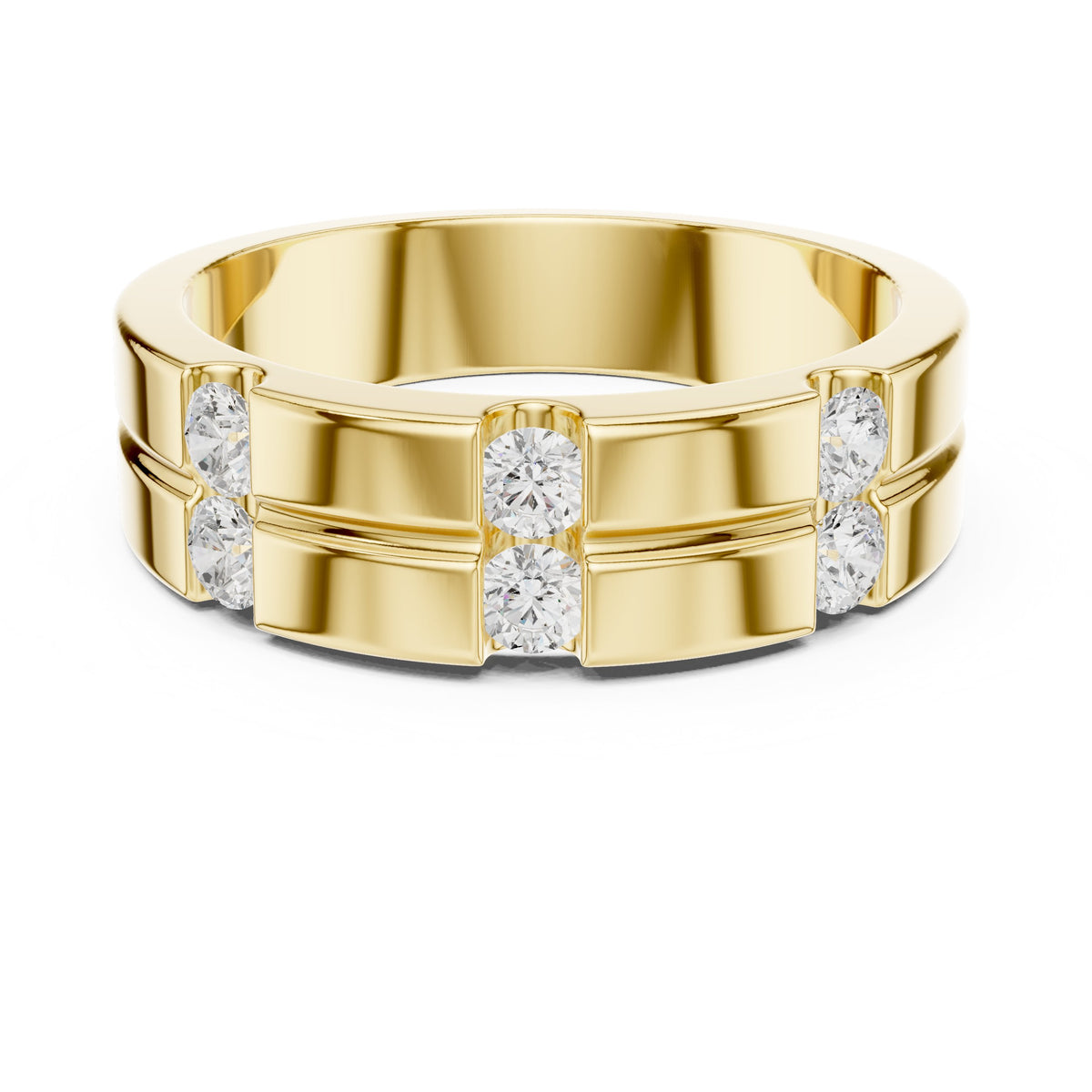 Vertical Channel Men's Diamond Band in Yellow Gold - VYKA Diamonds