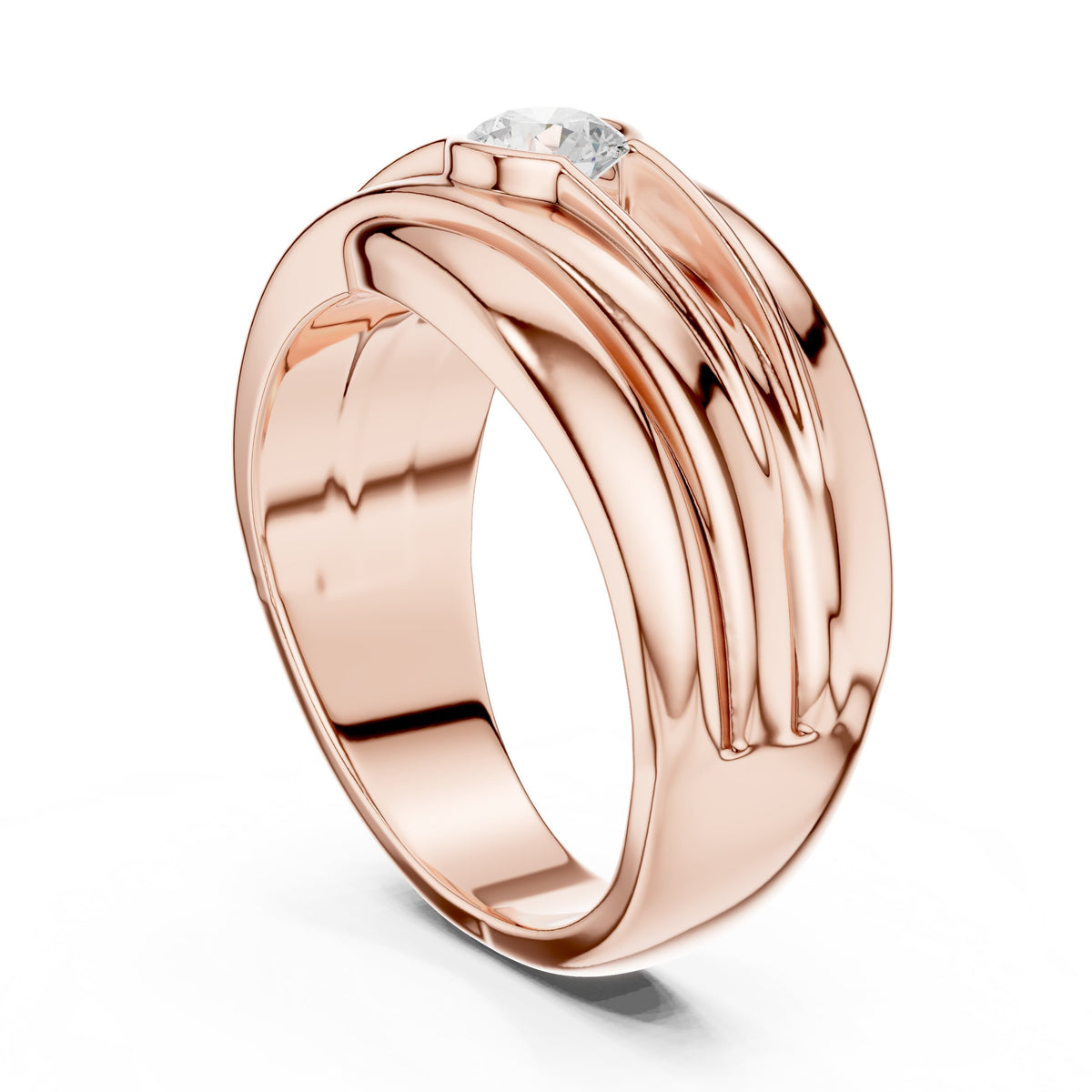 Wave Bezel Diamond Men's Ring in Rose Gold - VYKA Diamonds