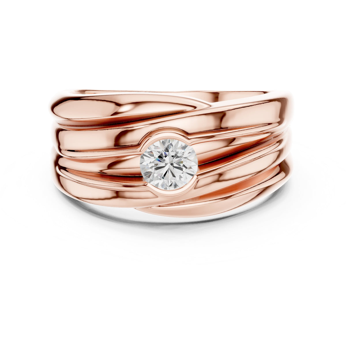 Wave Bezel Diamond Men's Ring in Rose Gold - VYKA Diamonds
