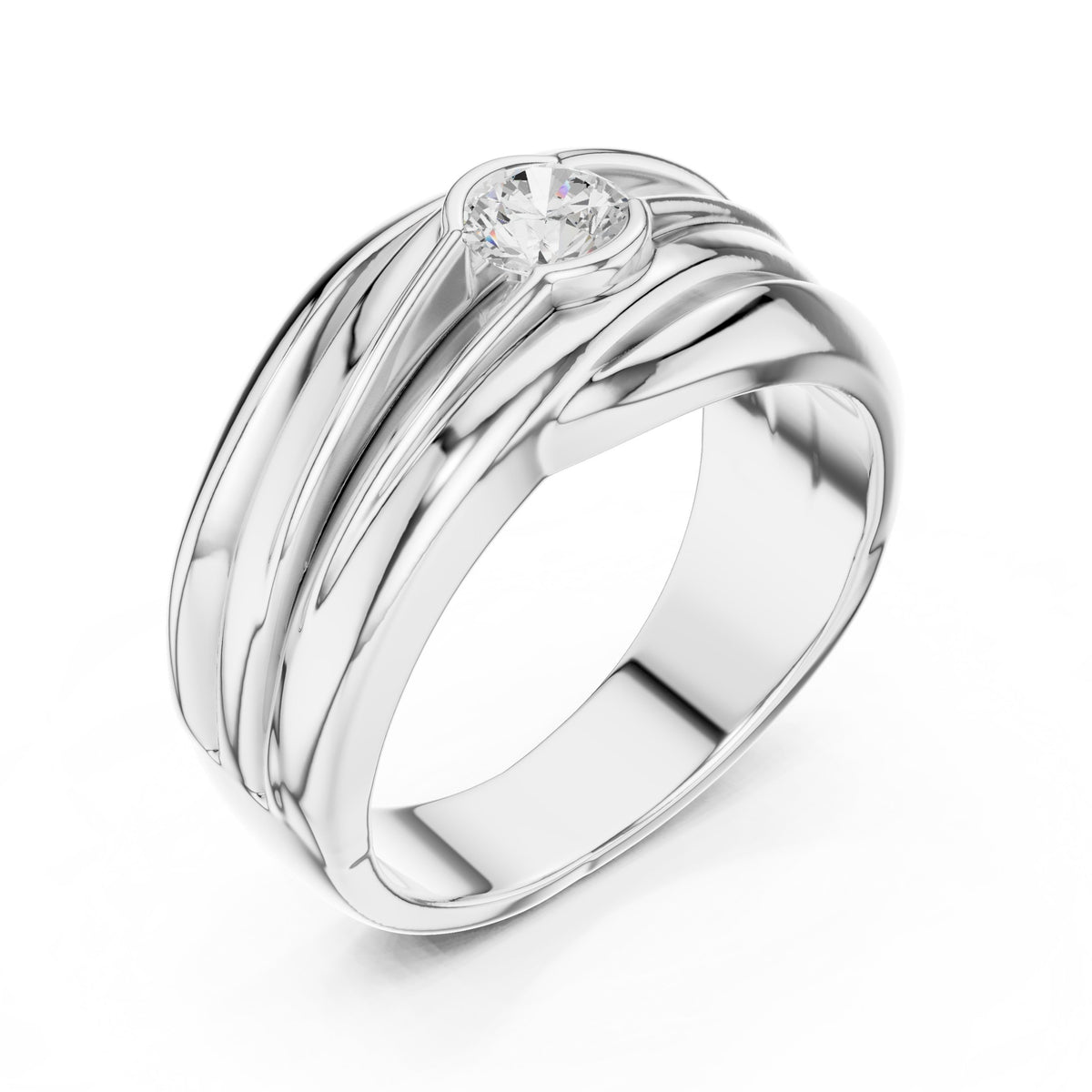 Wave Bezel Diamond Men's Ring in White Gold - VYKA Diamonds