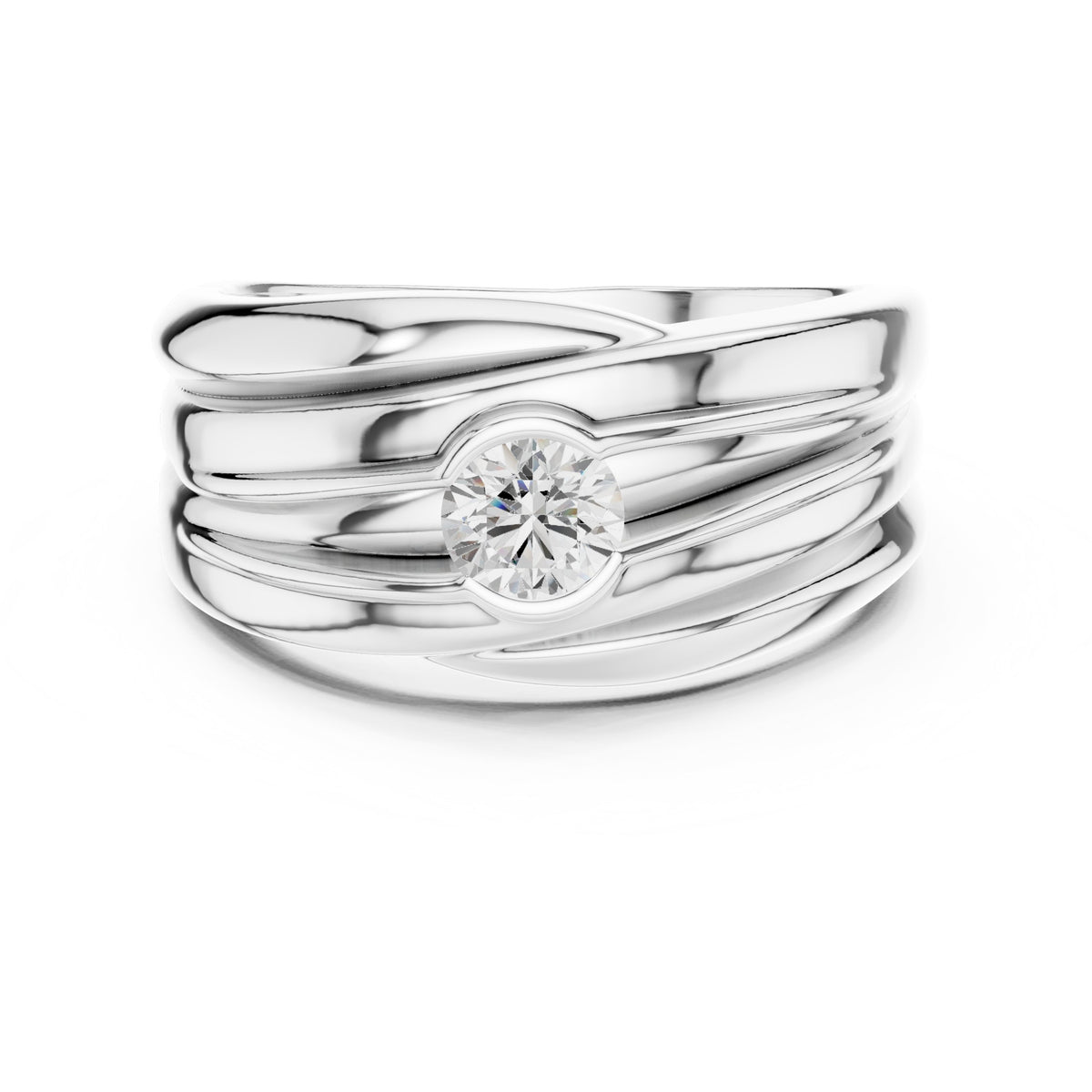 Wave Bezel Diamond Men's Ring