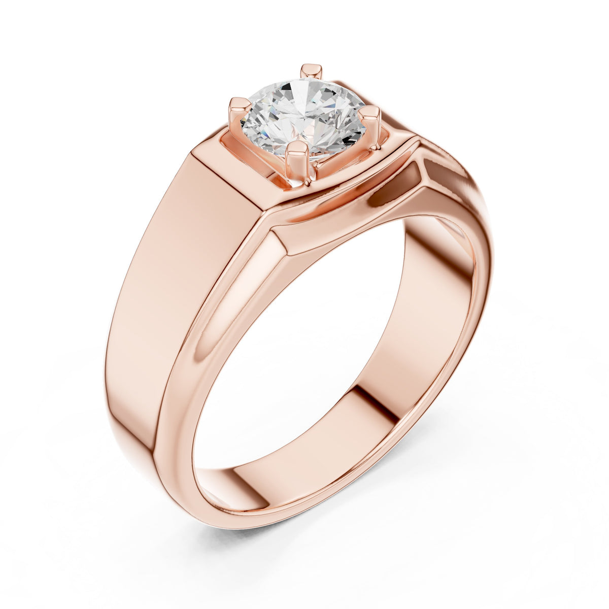 Square Frame Round Diamond Men's Solitaire in Rose Gold - VYKA Diamonds