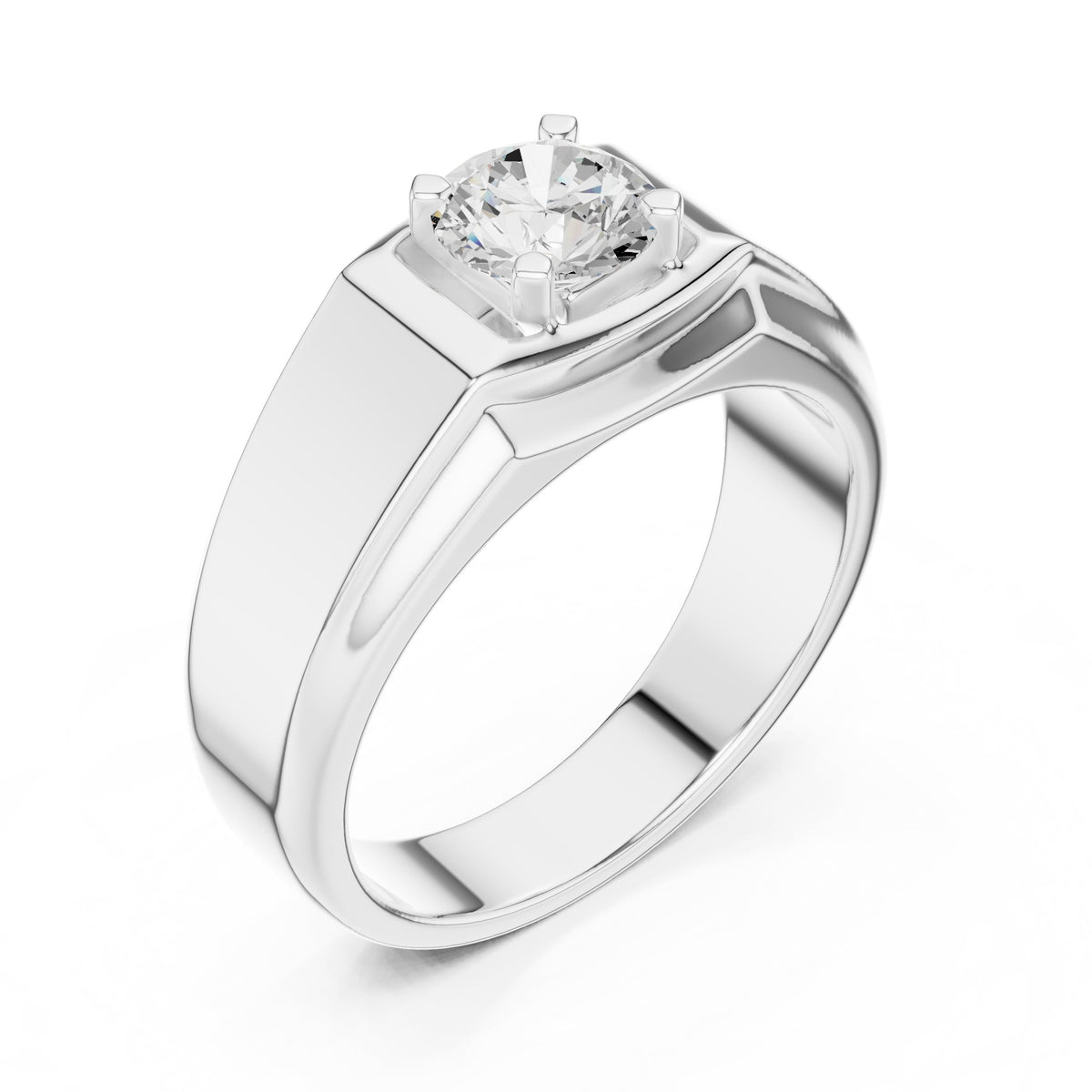Square Frame Round Diamond Men's Solitaire in White Gold - VYKA Diamonds
