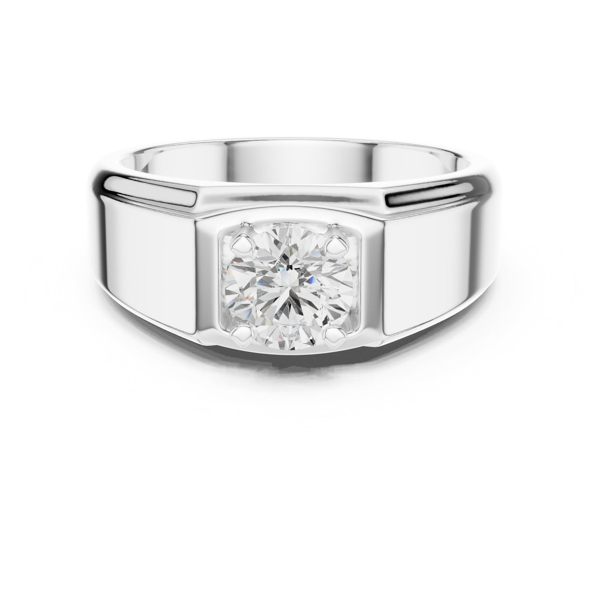 Square Frame Round Diamond Men's Solitaire in White Gold - VYKA Diamonds