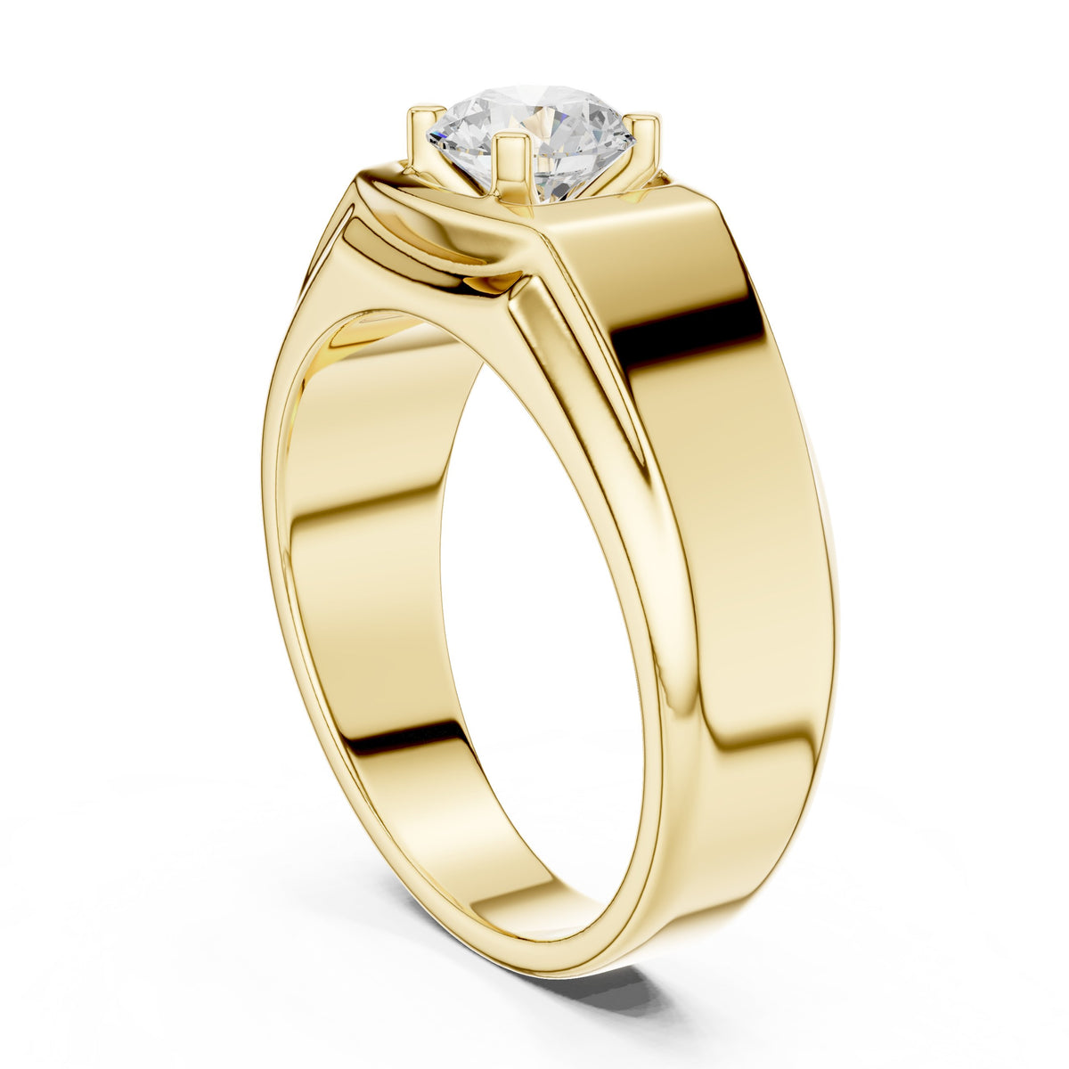 Square Frame Round Diamond Men's Solitaire in Yellow Gold - VYKA Diamonds