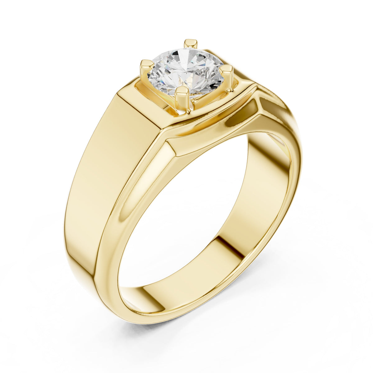 Square Frame Round Diamond Men's Solitaire