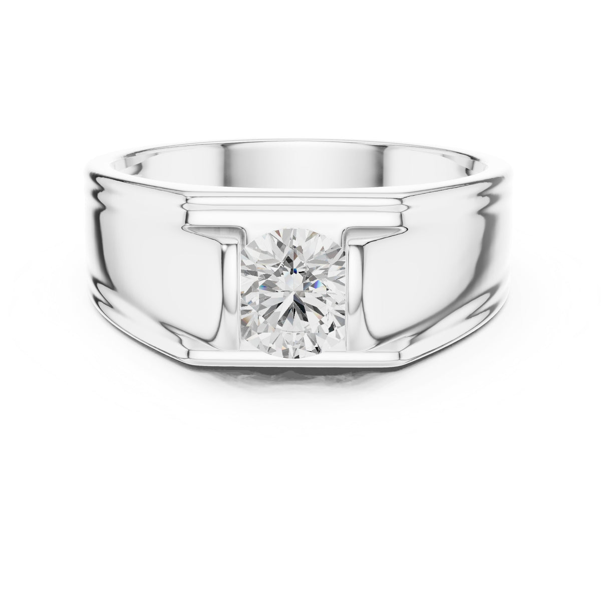 Bridge Set Round Diamond Men's Solitaire in White Gold - VYKA Diamonds