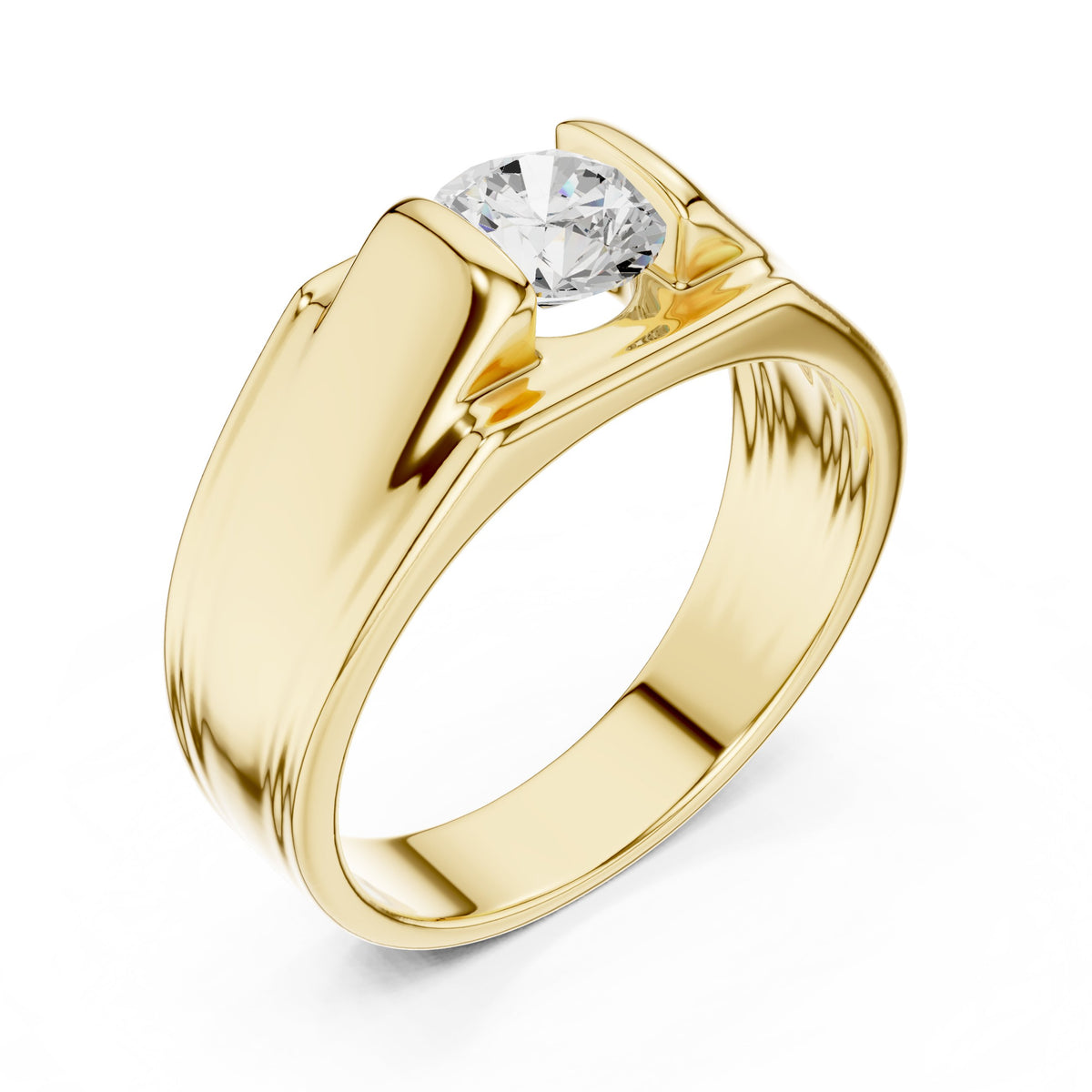 Bridge Set Round Diamond Men's Solitaire in Yellow Gold - VYKA Diamonds