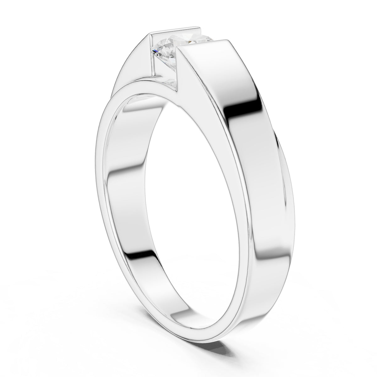 Tension Style Round Diamond Men's Solitaire in White Gold - VYKA Diamonds