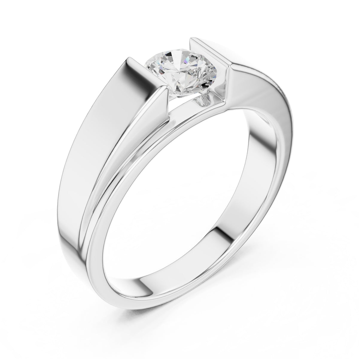 Tension Style Round Diamond Men's Solitaire in White Gold - VYKA Diamonds