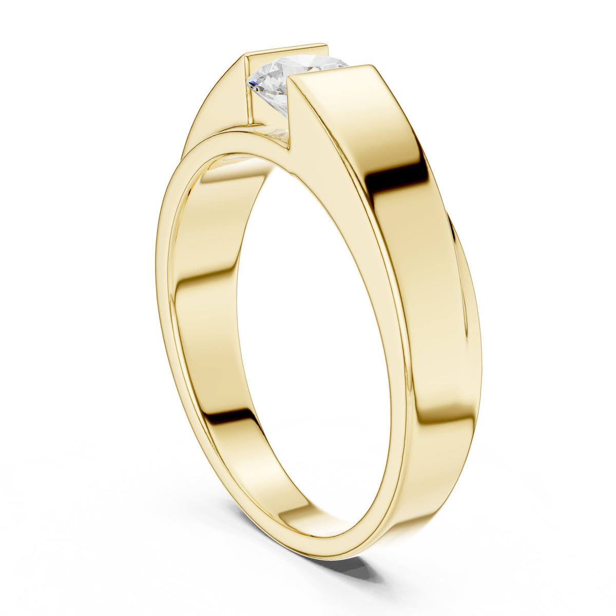Tension Style Round Diamond Men's Solitaire in Yellow Gold - VYKA Diamonds