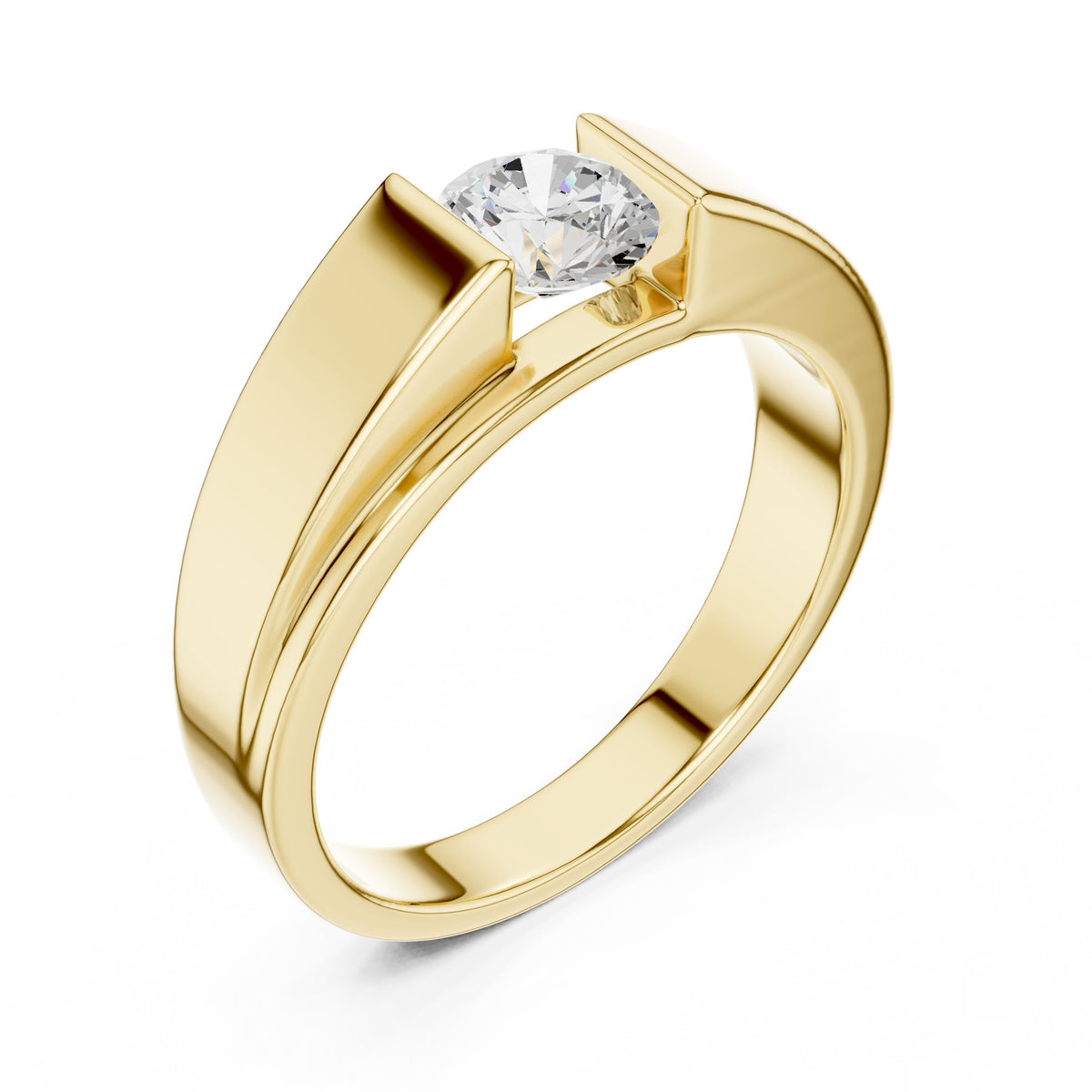 Tension Style Round Diamond Men's Solitaire in Yellow Gold - VYKA Diamonds