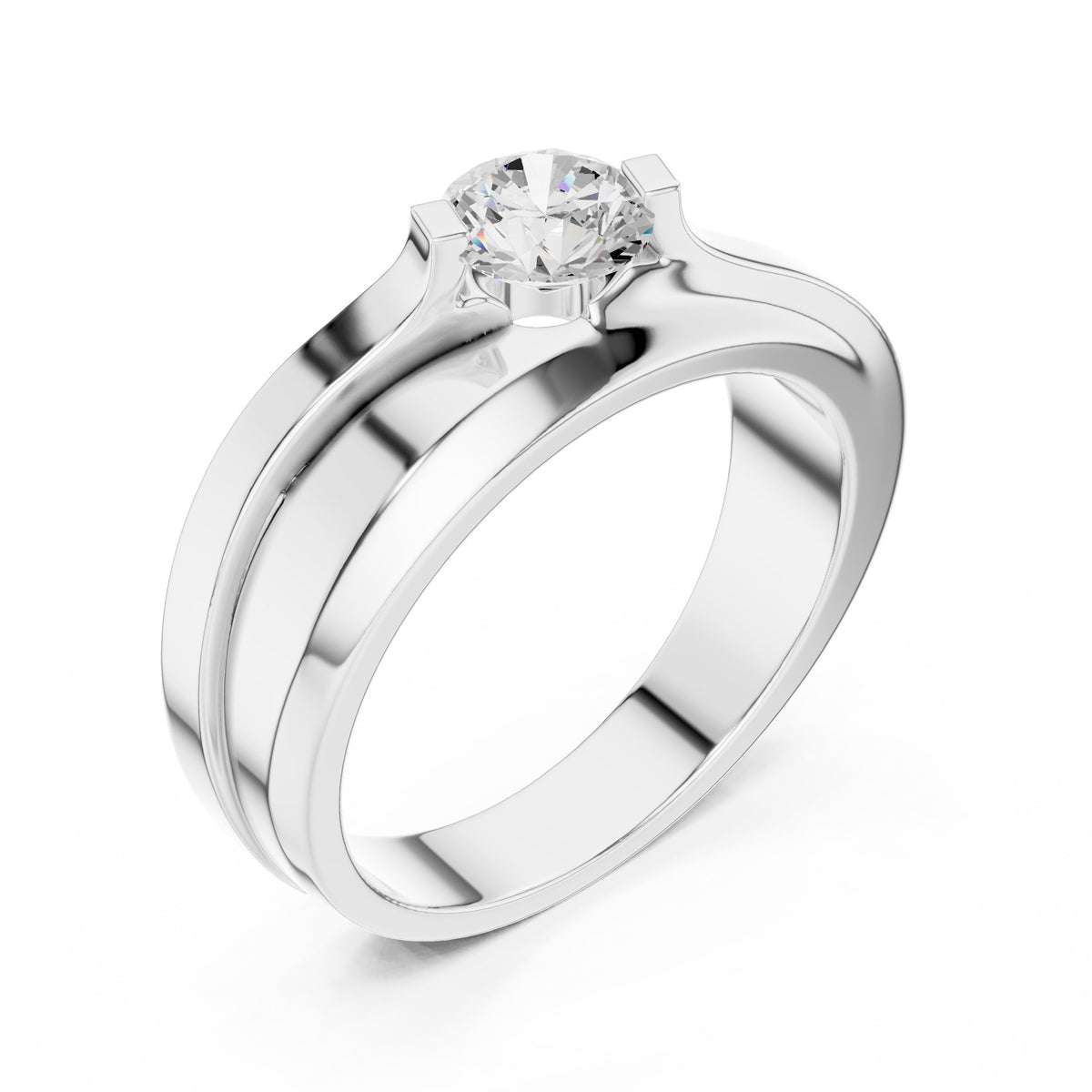 Crossover Round Diamond Men's Solitaire in White Gold - VYKA Diamonds