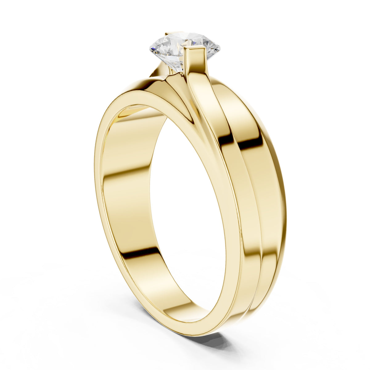 Crossover Round Diamond Men's Solitaire in Yellow Gold - VYKA Diamonds