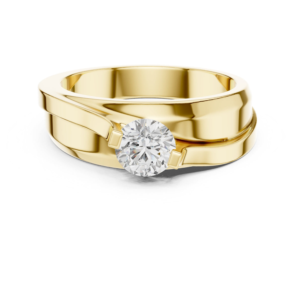 Crossover Round Diamond Men's Solitaire in Yellow Gold - VYKA Diamonds