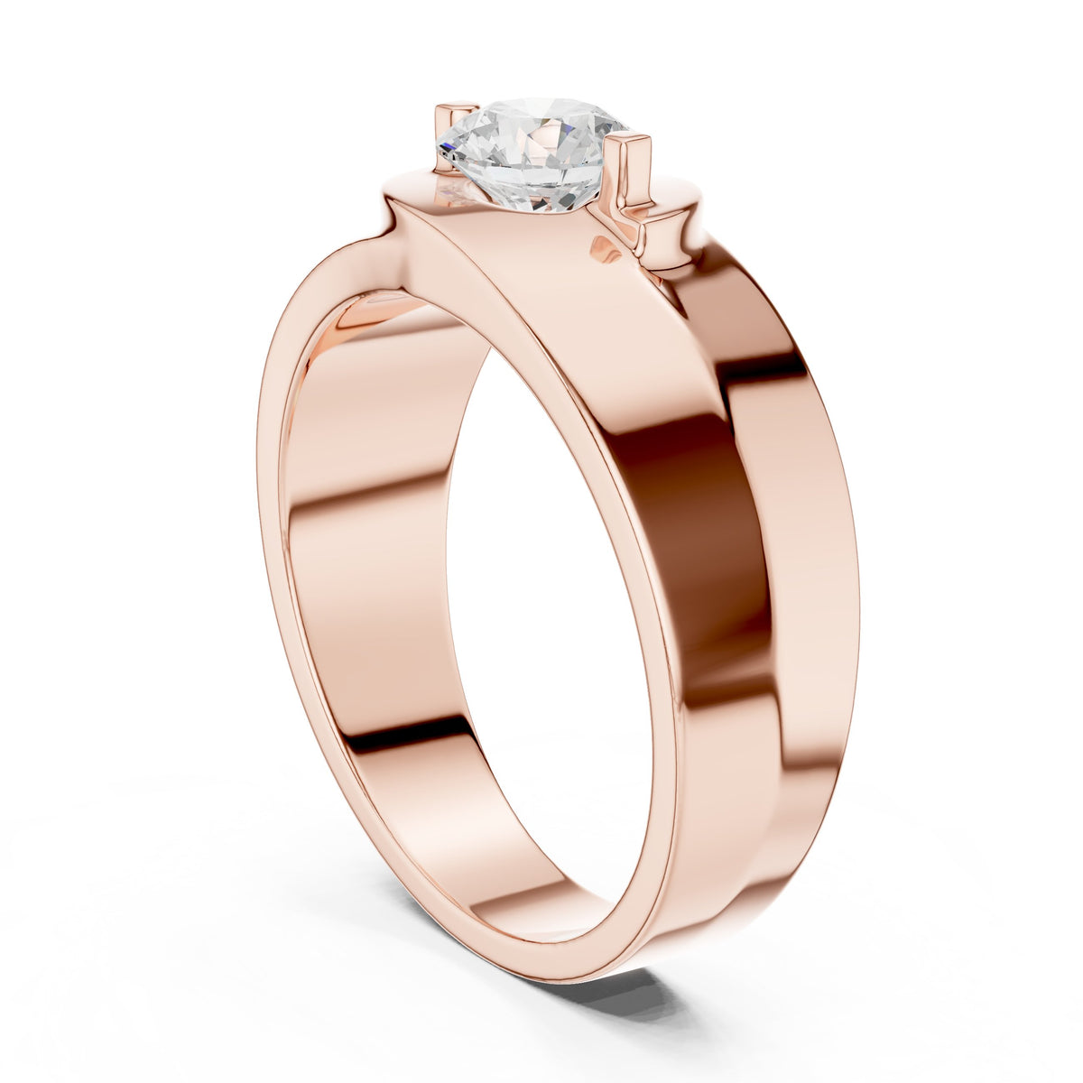 Offset Curve Round Diamond Men's Solitaire