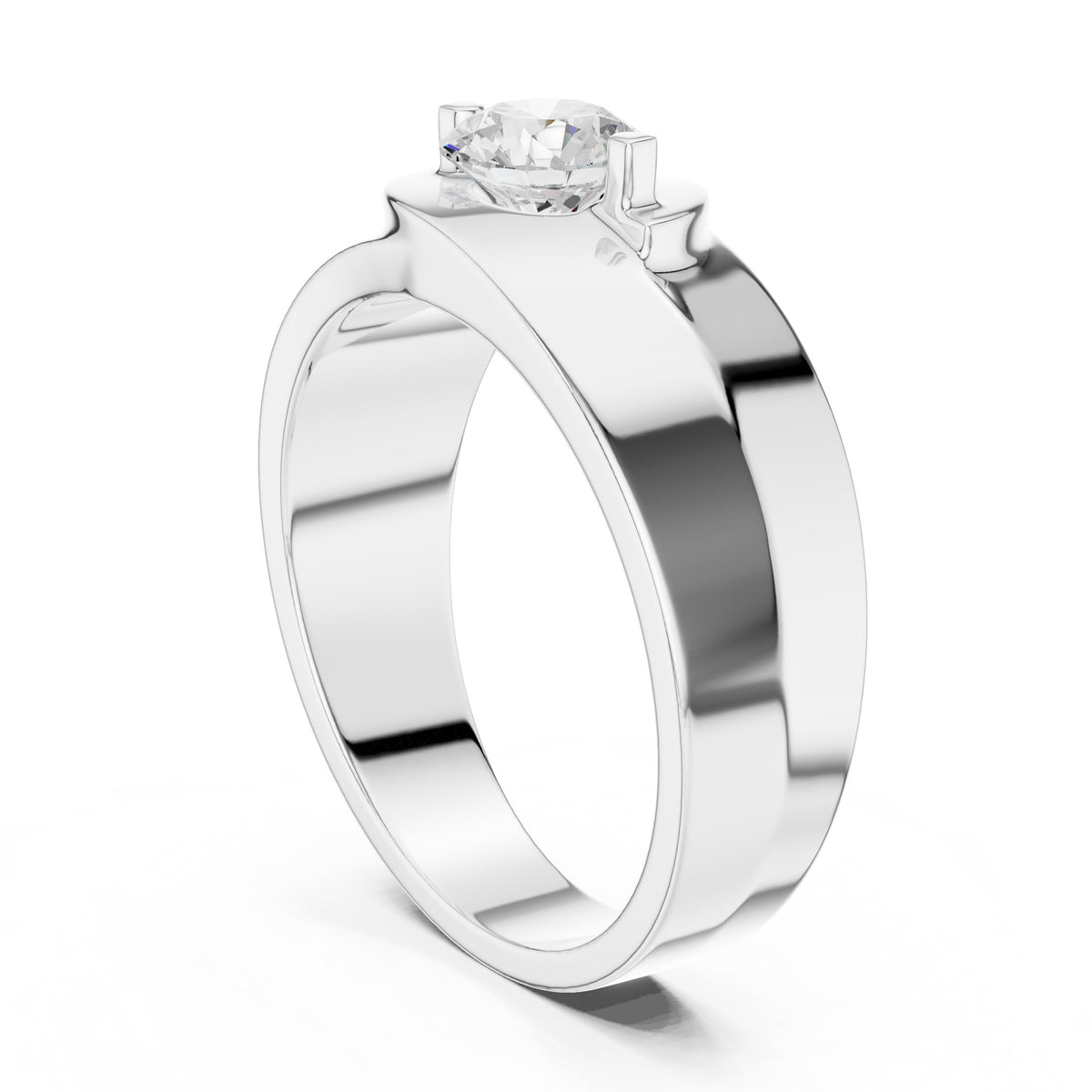 Offset Curve Round Diamond Men's Solitaire