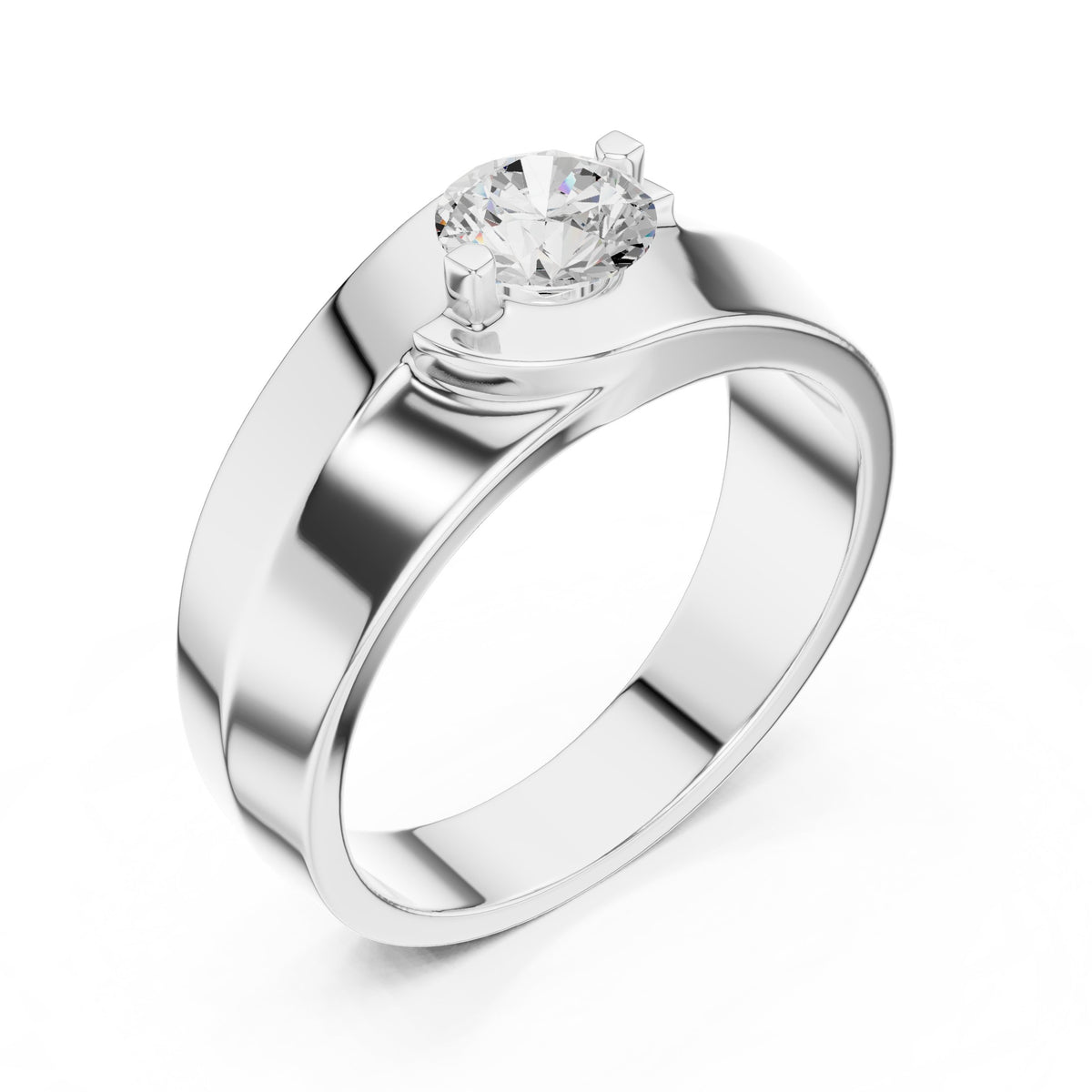 Offset Curve Round Diamond Men's Solitaire